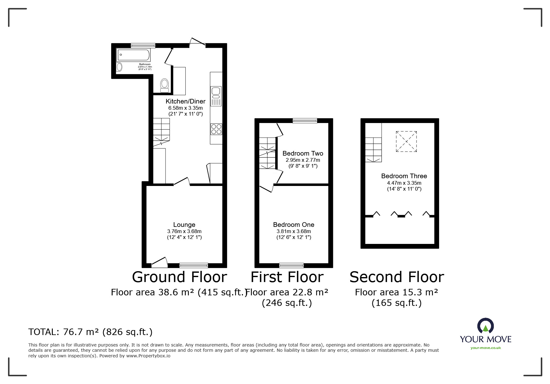 Floorplan of 3 bedroom Mid Terrace House to rent, Hanbury Road, Stoke Prior, Worcestershire, B60