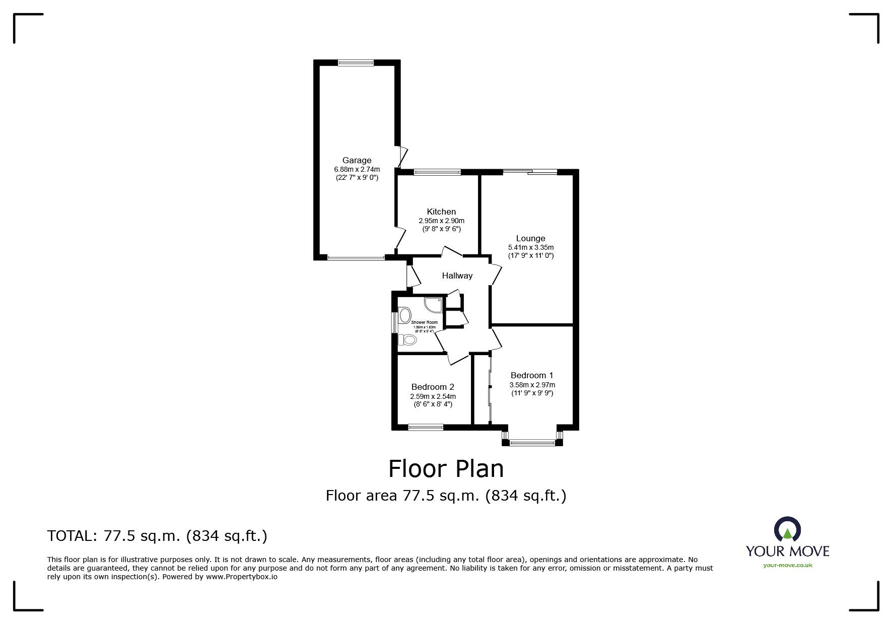 Floorplan of 2 bedroom Detached Bungalow for sale, Martingale Close, Bromsgrove, Worcestershire, B60