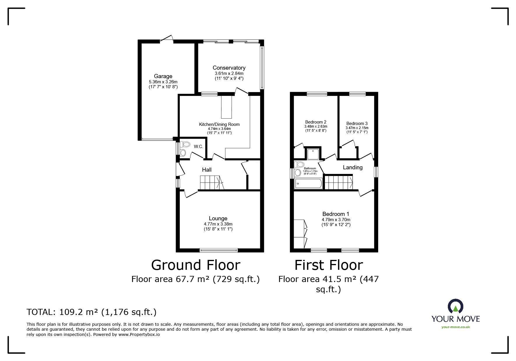 Floorplan of 3 bedroom Detached House for sale, Kent Close, Kidderminster, Worcestershire, DY10