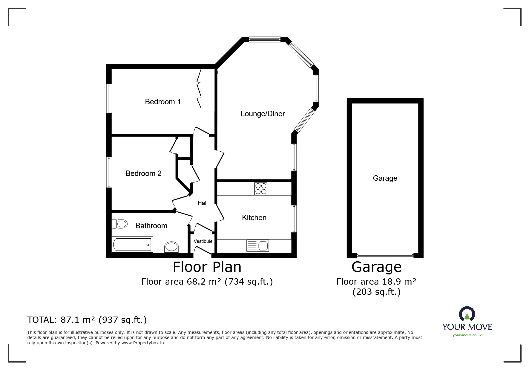 Floorplan of 2 bedroom  Flat for sale, St. Peters Close, Bromsgrove, Worcestershire, B61