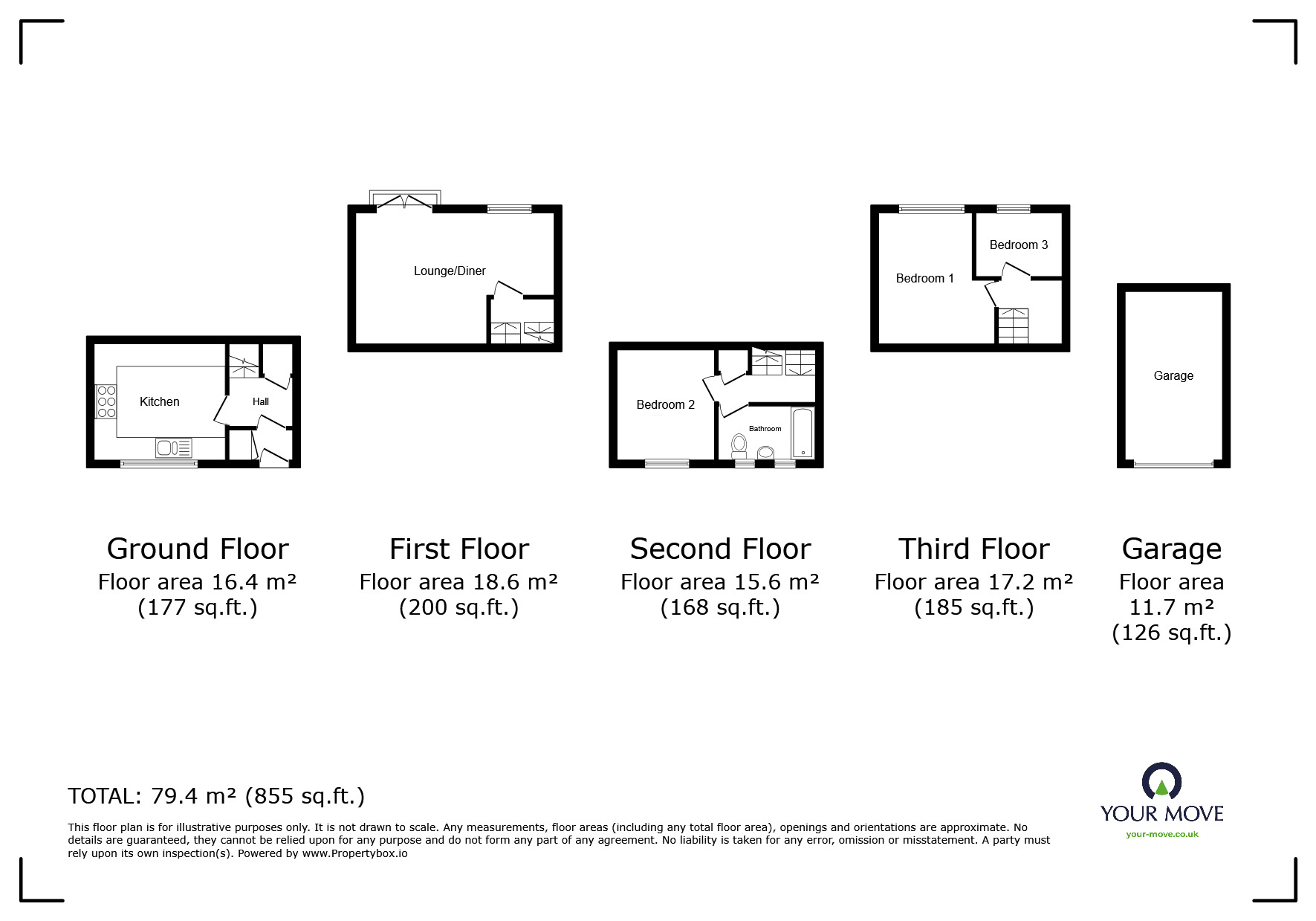 Floorplan of 3 bedroom Mid Terrace House for sale, Deansway, Bromsgrove, Worcestershire, B61