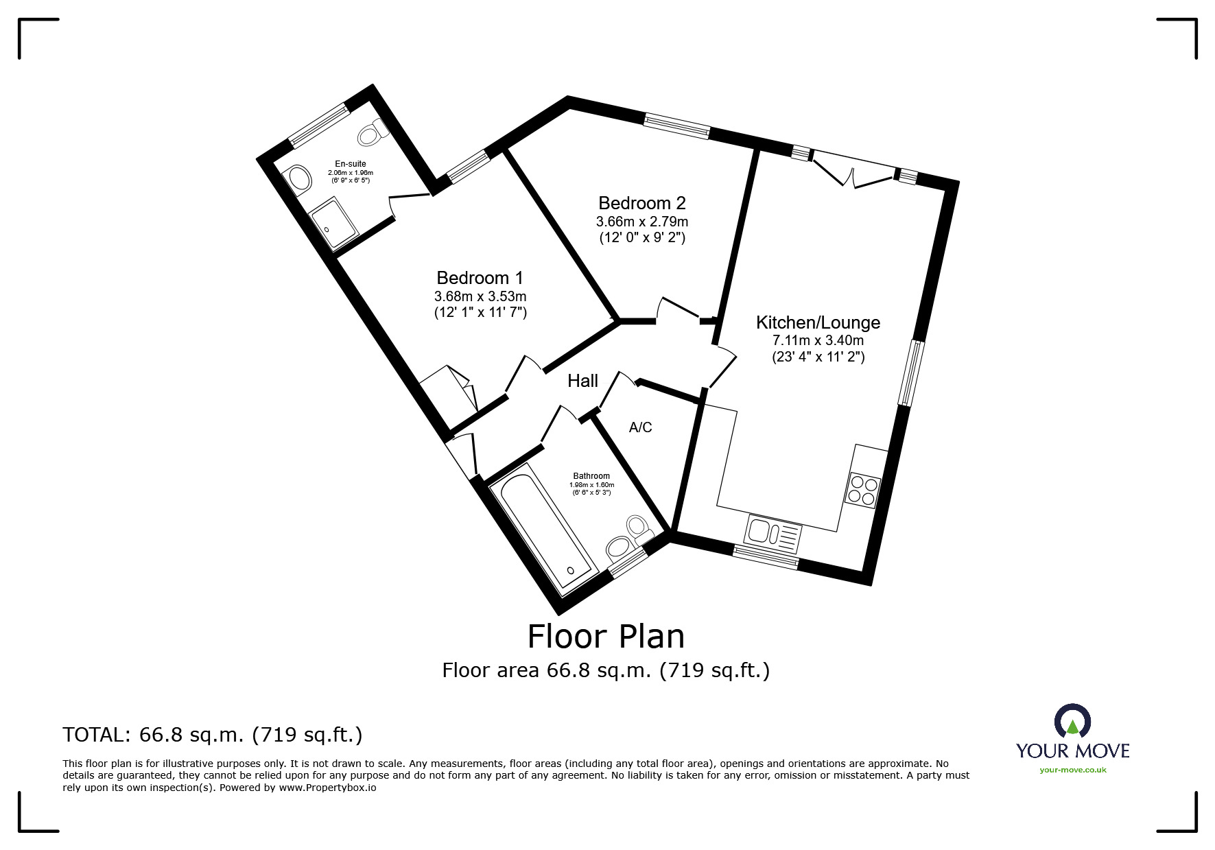 Floorplan of 2 bedroom  Flat for sale, Railway Walk, Bromsgrove, Worcestershire, B60