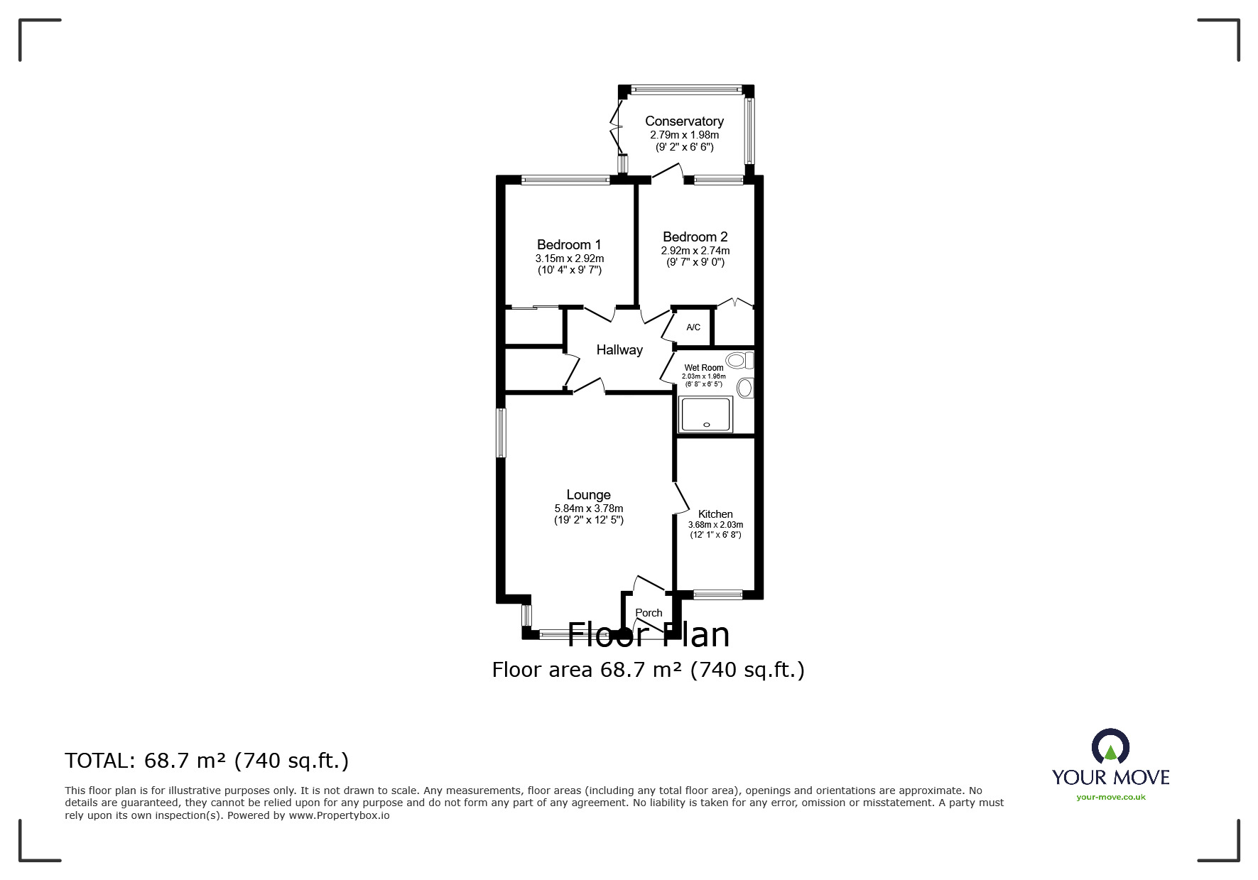 Floorplan of 2 bedroom End Terrace Bungalow for sale, Naseby Close, Redditch, Worcestershire, B98