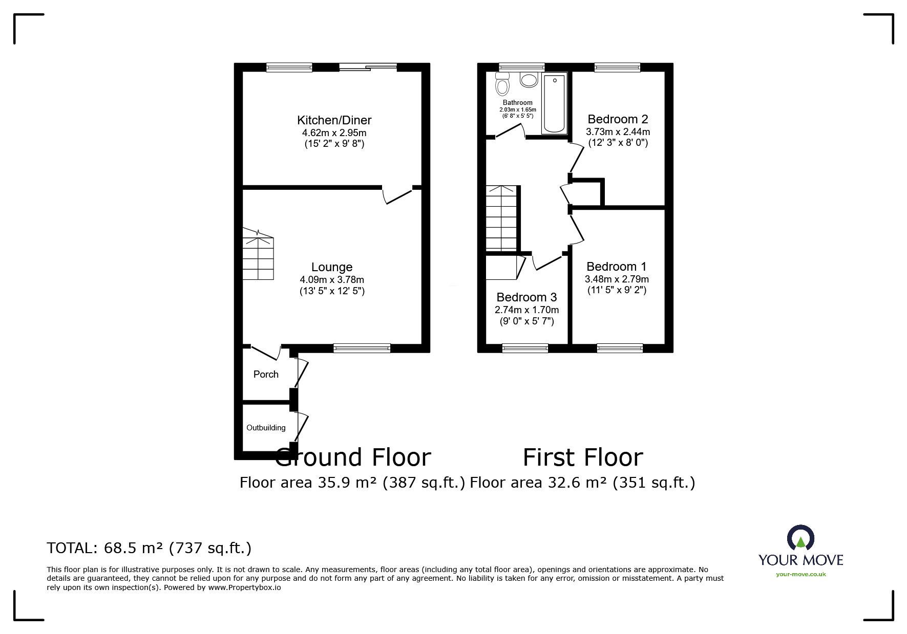 Floorplan of 3 bedroom Mid Terrace House for sale, Charnwood Close, Rubery, Birmingham, B45