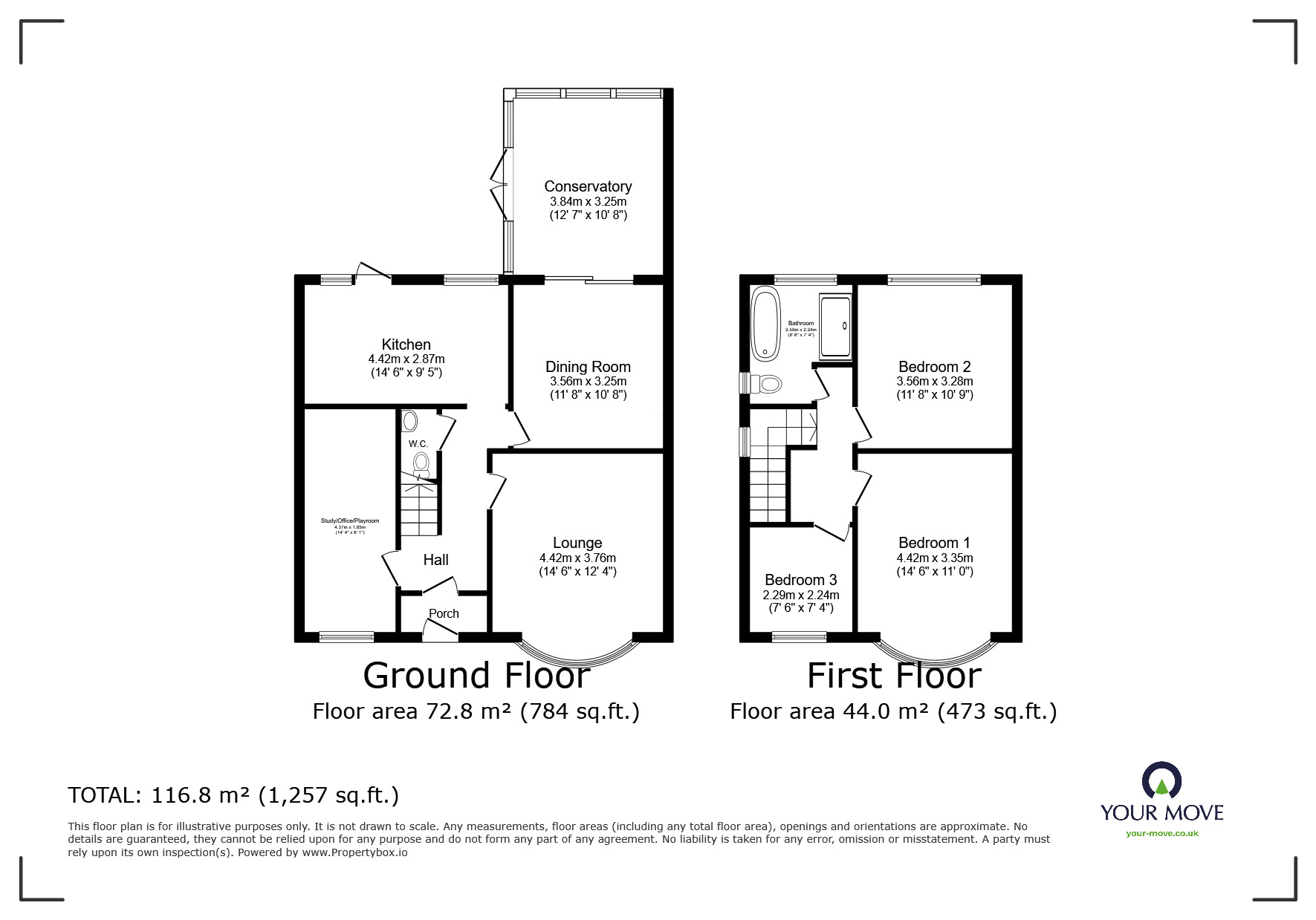 Floorplan of 3 bedroom Semi Detached House for sale, Abbey Road, Redditch, Worcestershire, B97