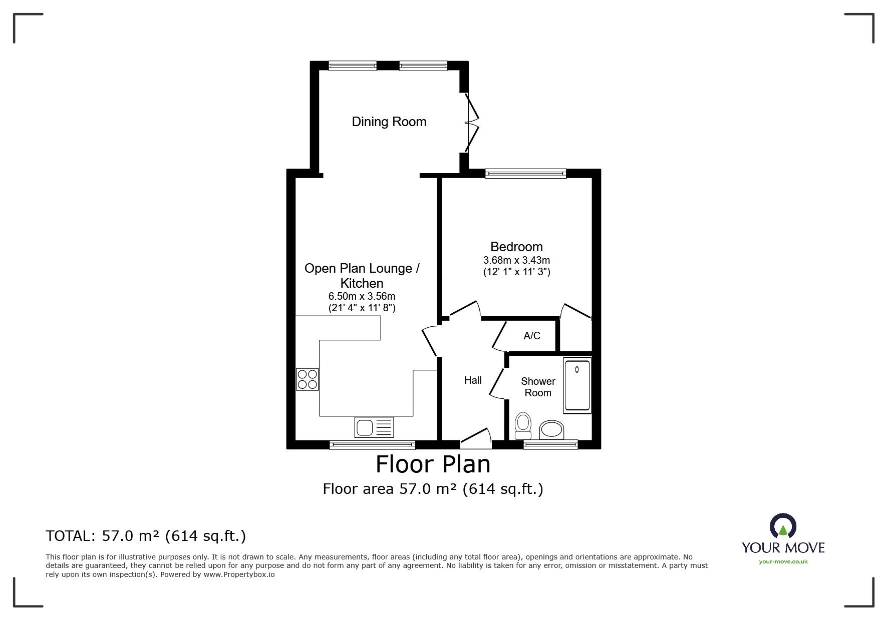 Floorplan of 1 bedroom Semi Detached Bungalow for sale, Coneygreen Mews, Copcut, Worcestershire, WR9