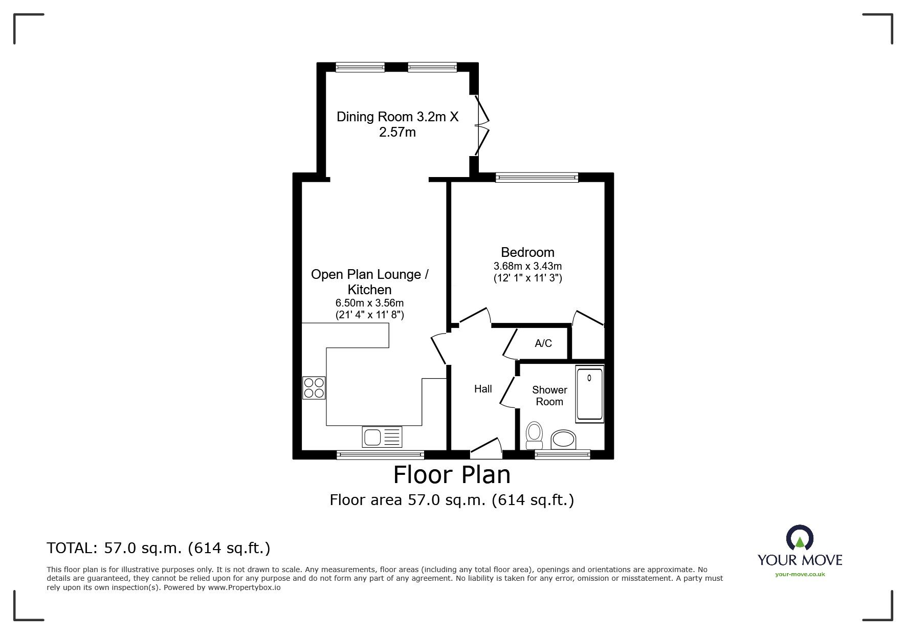 Floorplan of 1 bedroom Semi Detached Bungalow for sale, Coneygreen Mews, Copcut, Worcestershire, WR9