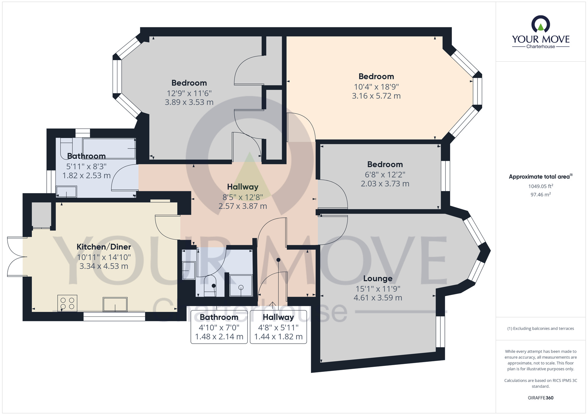 Floorplan of 3 bedroom  Flat for sale, Marine Gardens, Margate, Kent, CT9