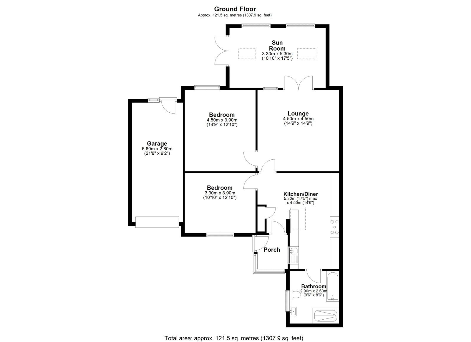 Floorplan of 2 bedroom Mid Terrace Bungalow for sale, Villa Real Bungalows, County Durham, DH8