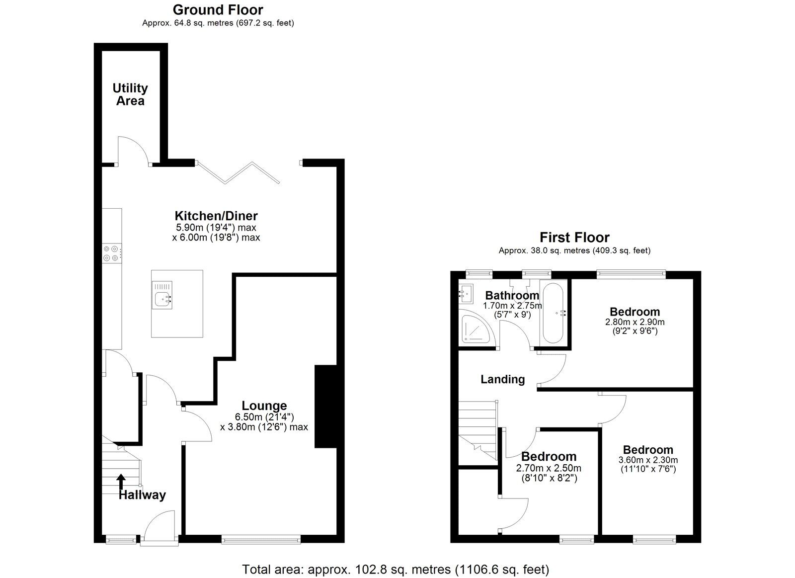 Floorplan of 3 bedroom End Terrace House for sale, Greencroft Road, Delves Lane, Consett, Durham, DH8