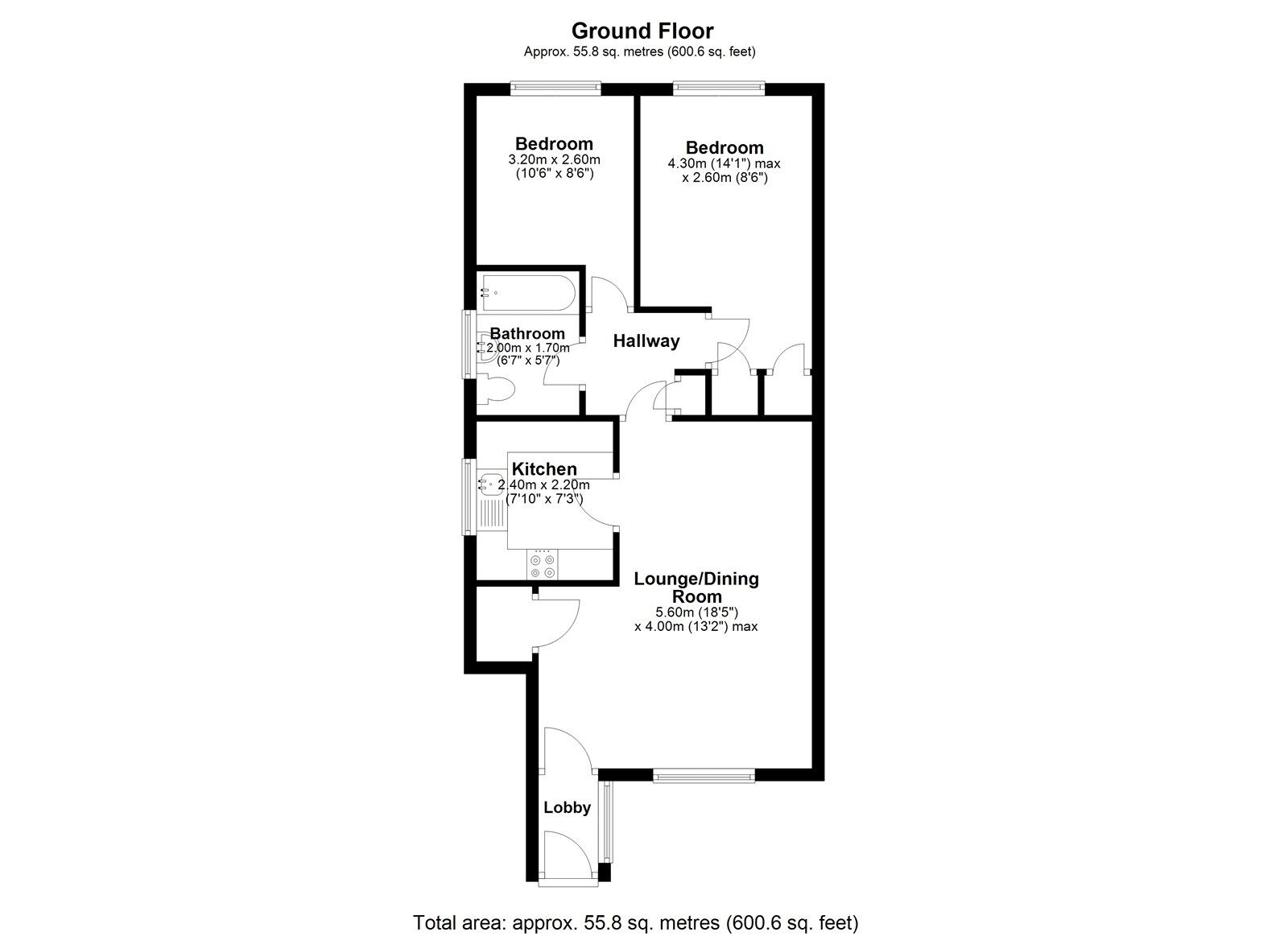 Floorplan of 2 bedroom  Flat for sale, Greenacres Road, Shotley Bridge, Consett, Durham, DH8