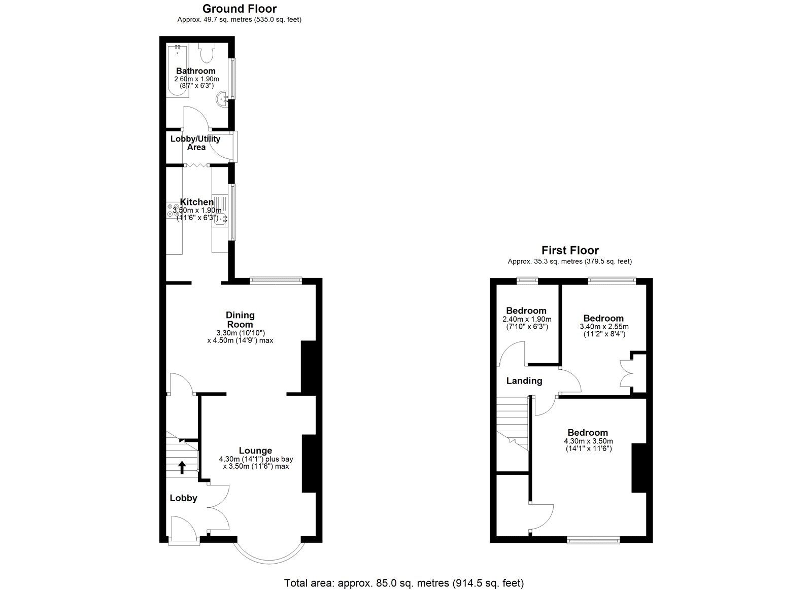 Floorplan of 3 bedroom Mid Terrace House for sale, Teasdale Street, Consett, Durham, DH8