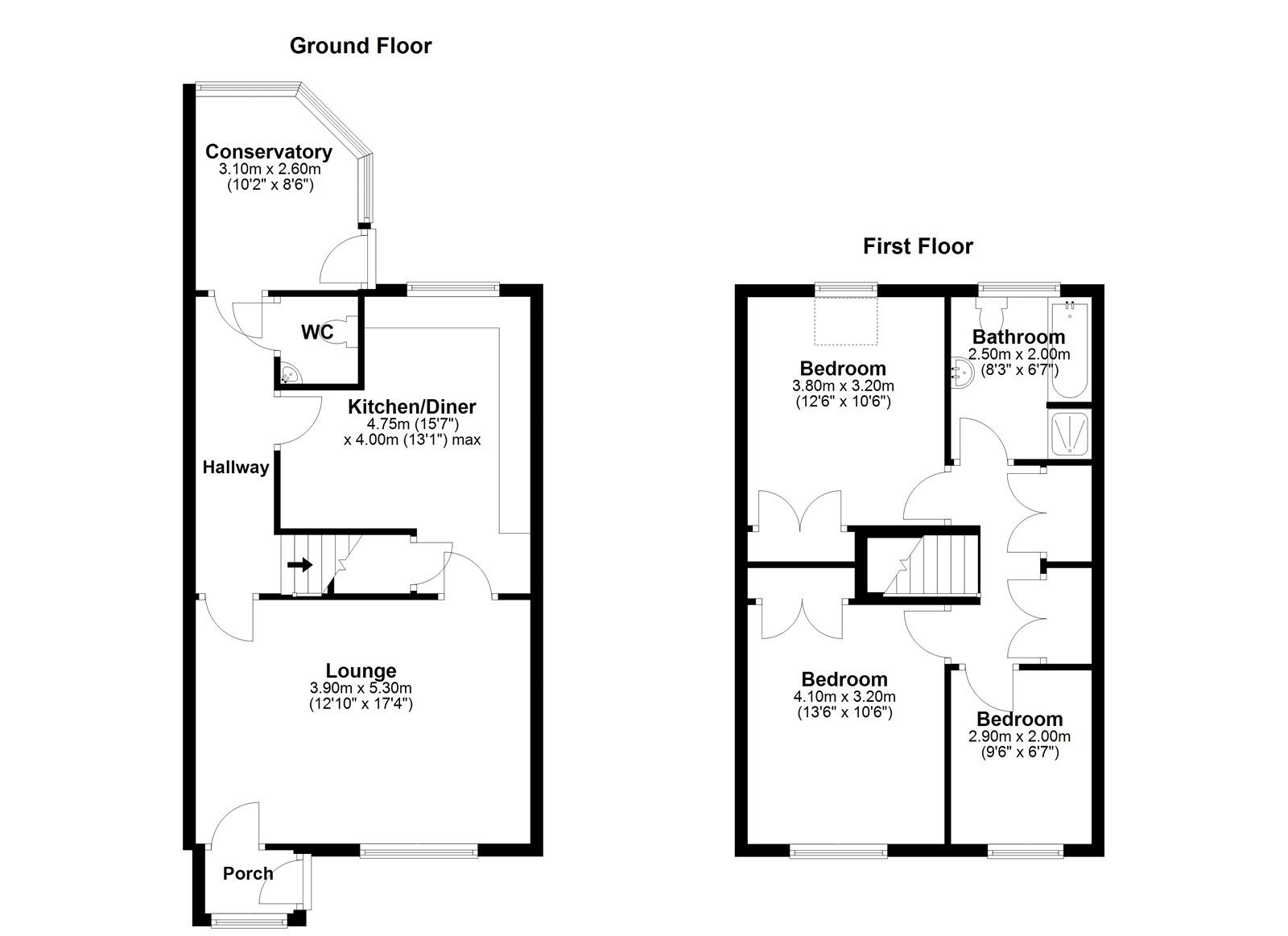 Floorplan of 3 bedroom Mid Terrace House for sale, South View, Bridgehill, Durham, DH8