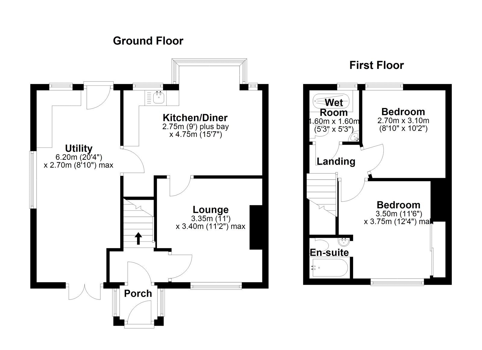 Floorplan of 2 bedroom Semi Detached House for sale, Barley Mill Road, Bridgehill, Consett, Durham, DH8