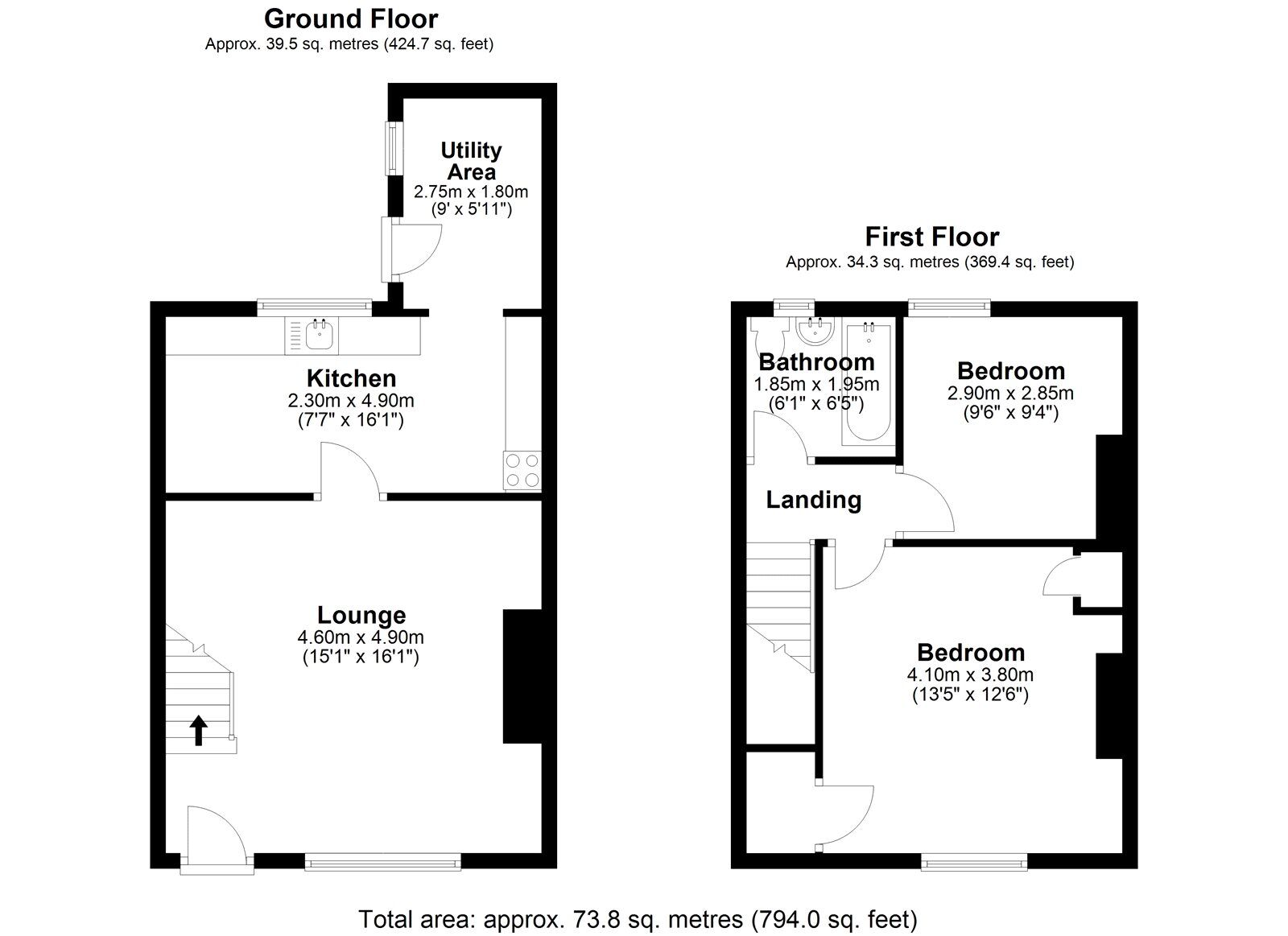 Floorplan of 2 bedroom Mid Terrace House for sale, Henley Gardens, Consett, Durham, DH8