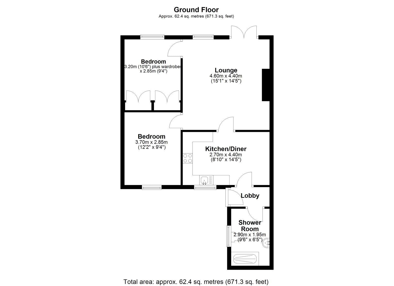 Floorplan of 2 bedroom Mid Terrace Bungalow for sale, Ford Street, Delves Lane, Consett, Durham, DH8