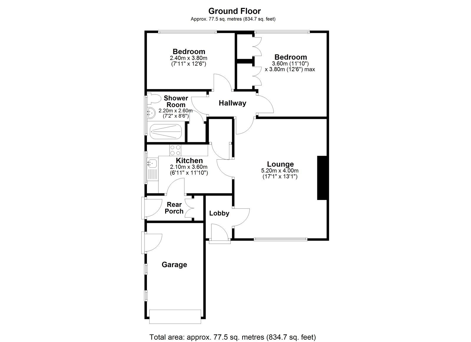 Floorplan of 2 bedroom Semi Detached Bungalow for sale, Foxhills Crescent, Lanchester, Durham, DH7