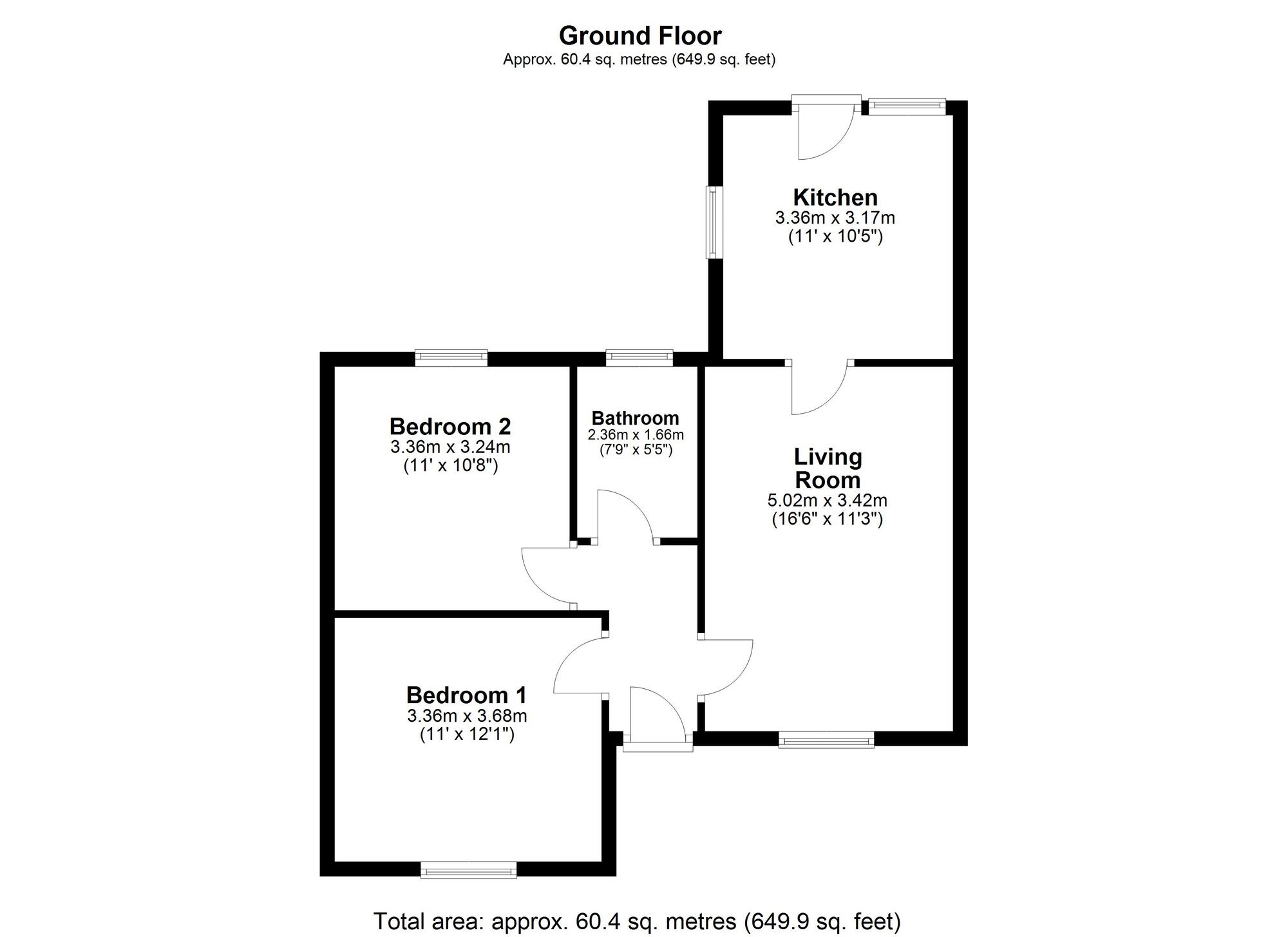 Floorplan of 2 bedroom End Terrace Bungalow for sale, Wear Crescent, Great Lumley, Durham, DH3