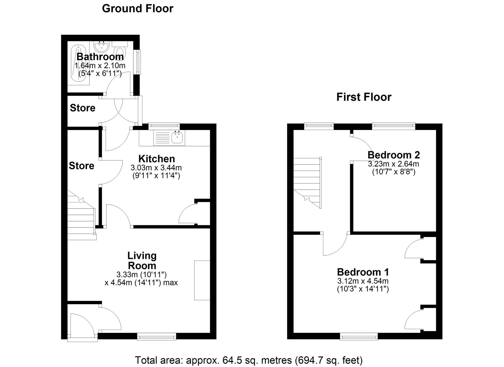 Floorplan of 2 bedroom Mid Terrace House for sale, Queen Street, Grange Villa, Durham, DH2