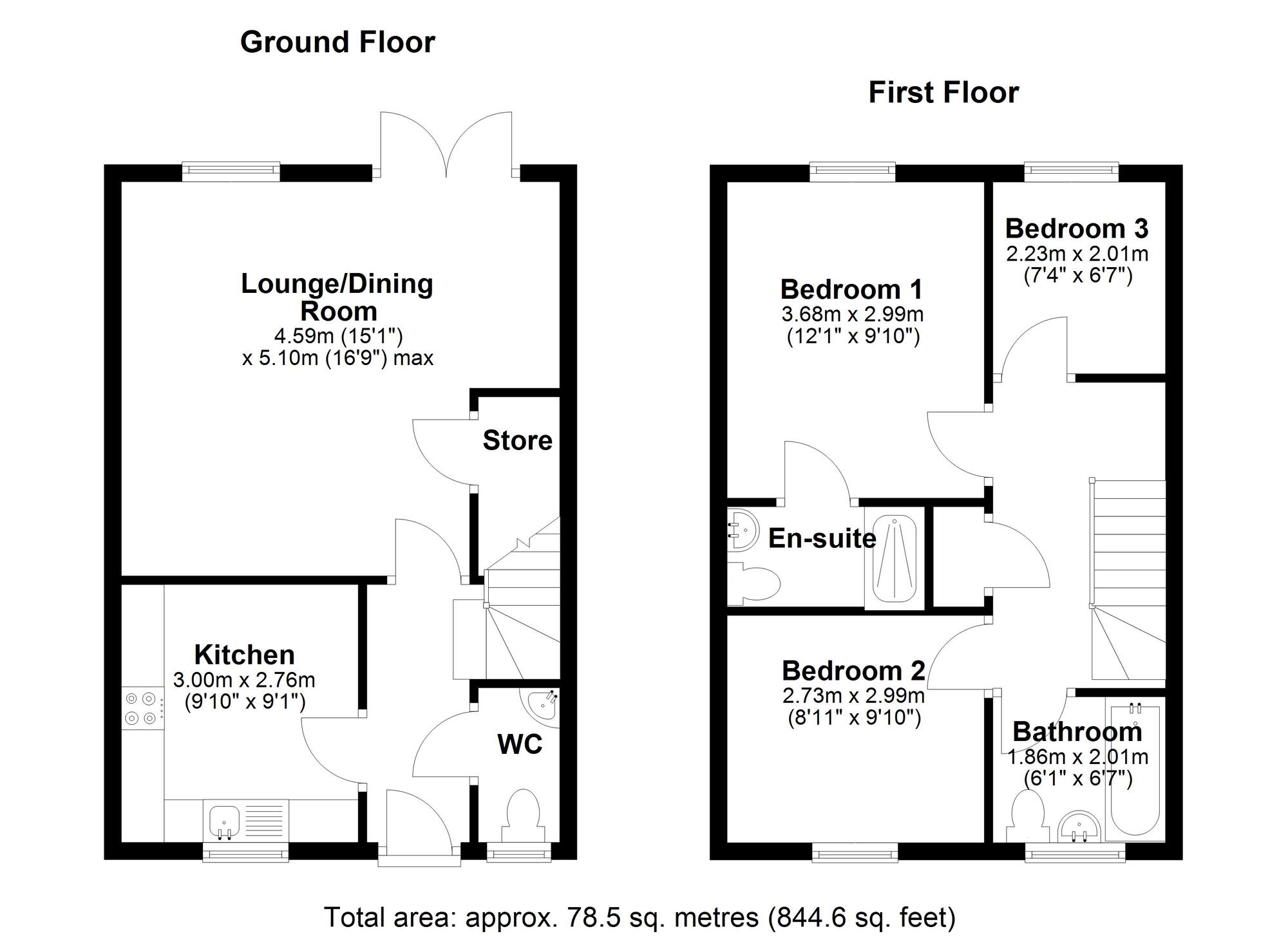 Floorplan of 3 bedroom End Terrace House for sale, Dovecote Drive, Pelton Fell, Durham, DH2