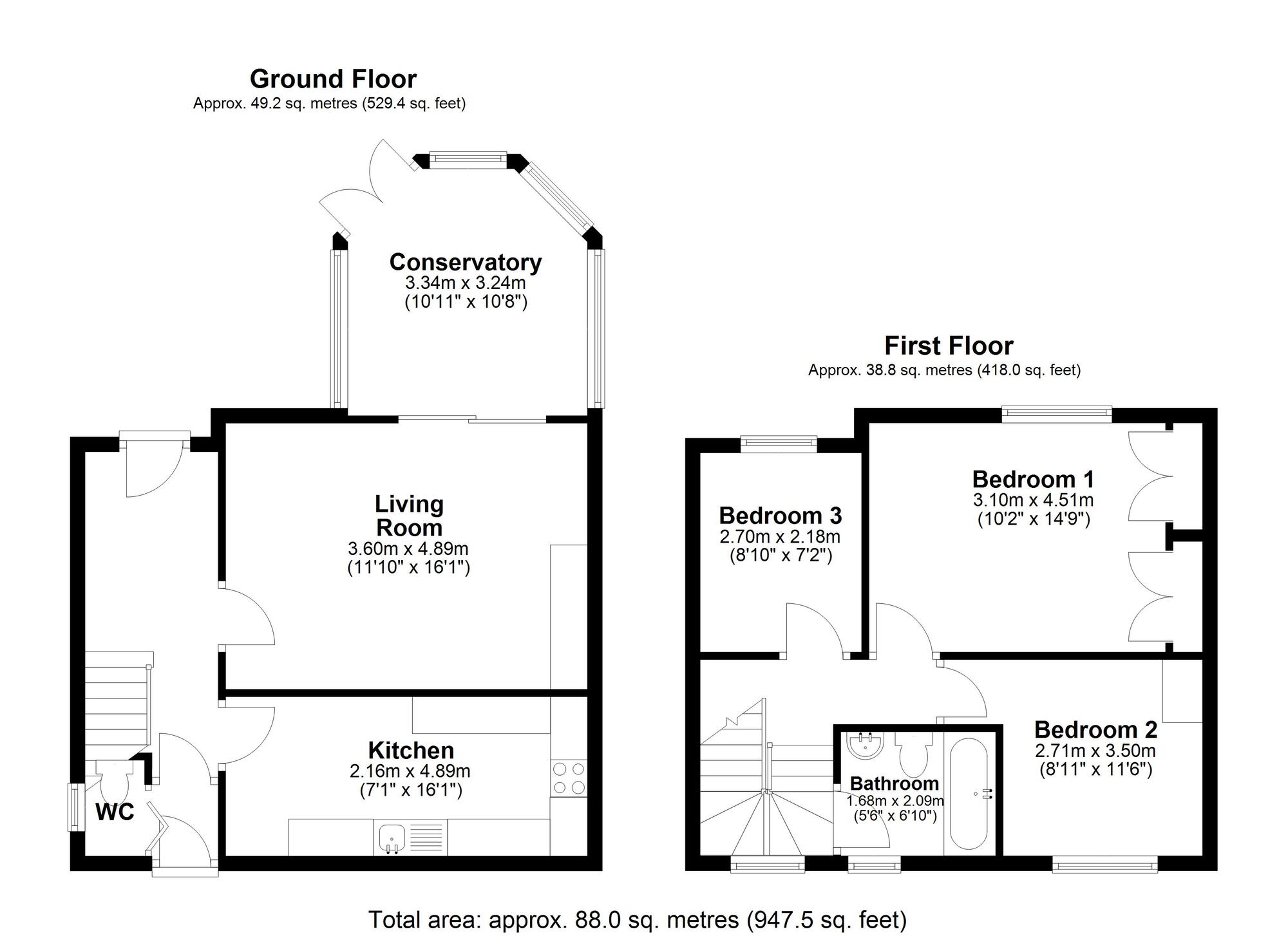 Floorplan of 3 bedroom Semi Detached House for sale, Wansbeck Close, Pelton, Durham, DH2