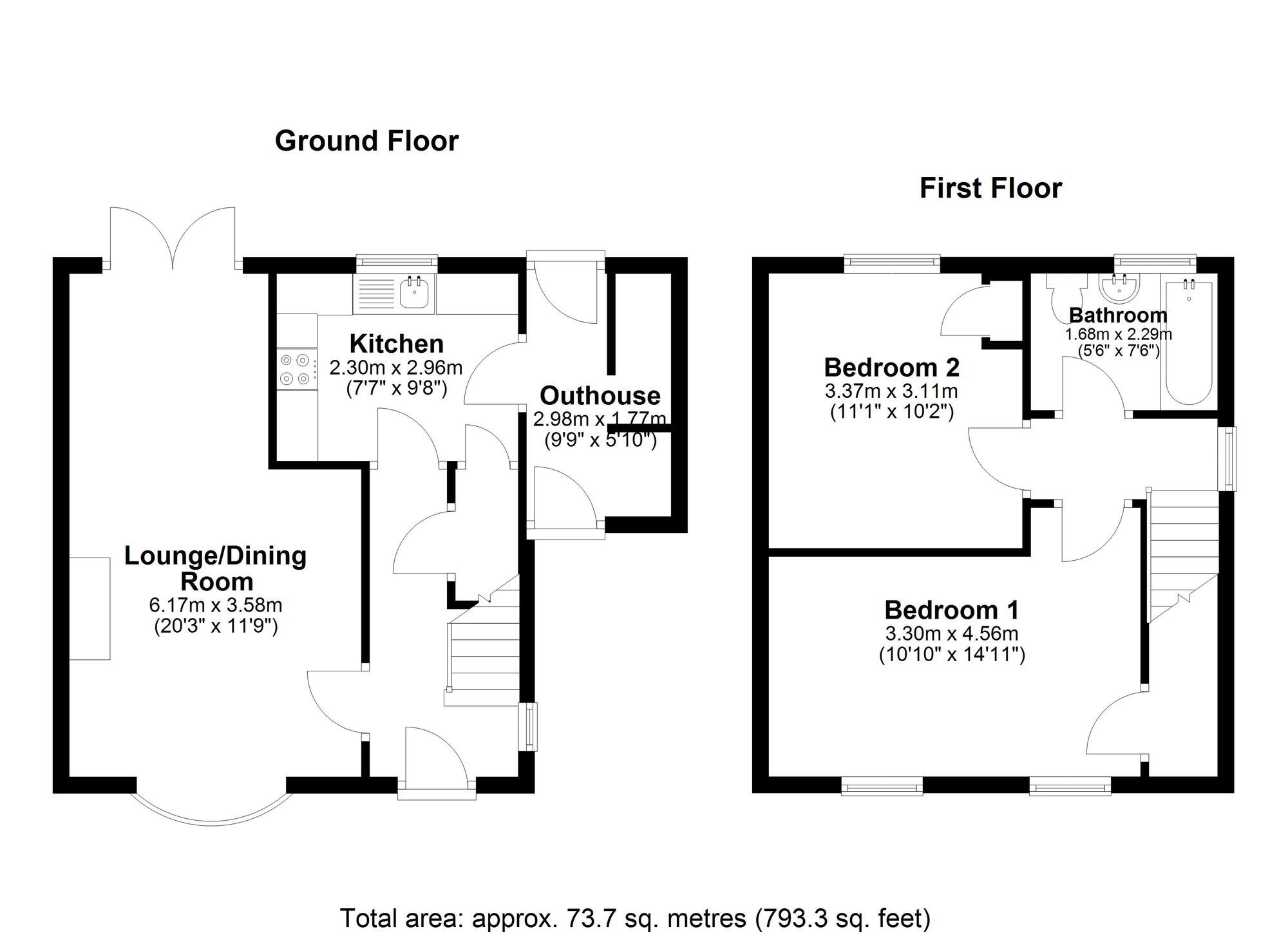 Floorplan of 2 bedroom Semi Detached House for sale, Riding Hill, Great Lumley, Durham, DH3