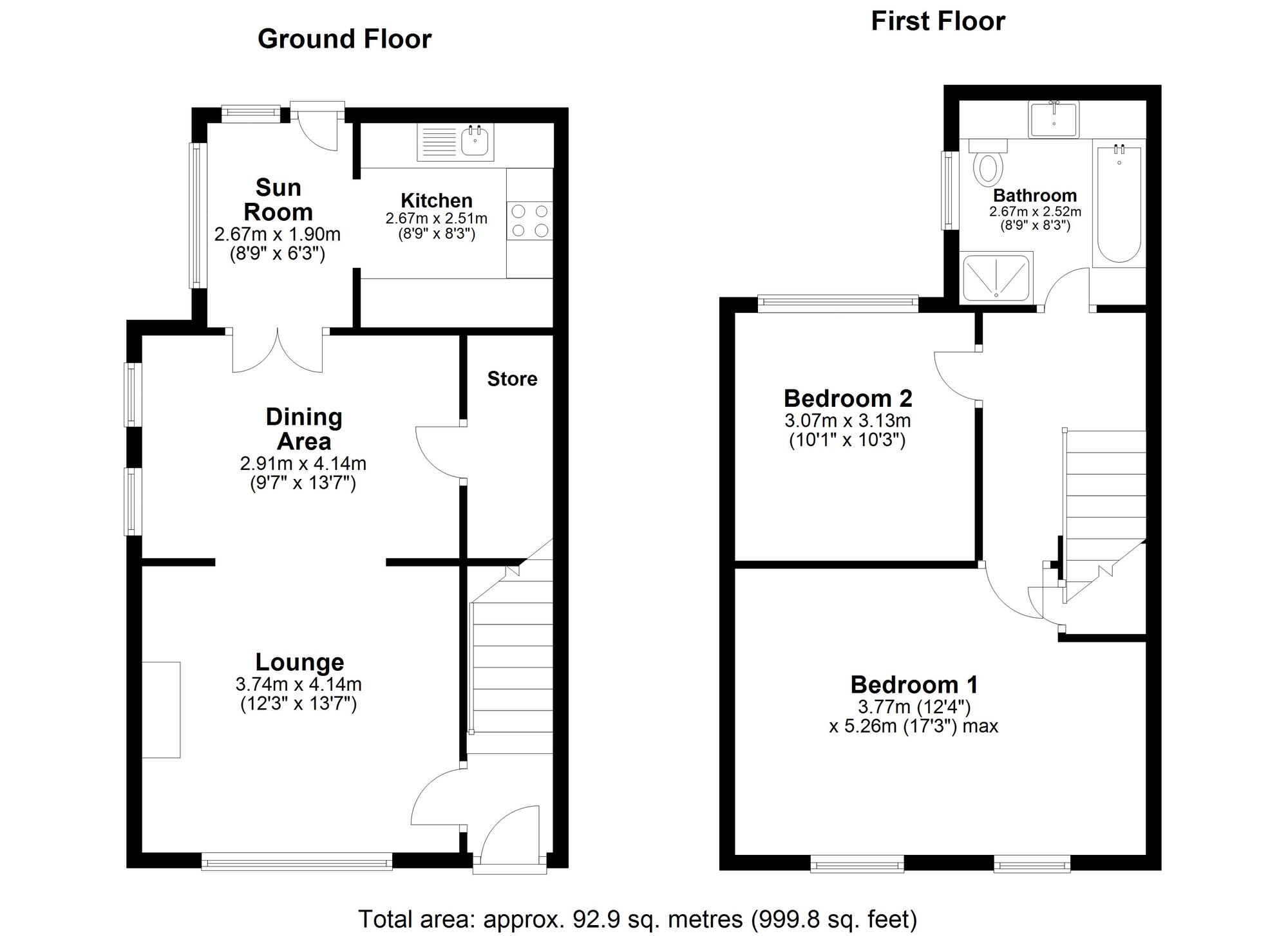 Floorplan of 2 bedroom End Terrace House for sale, Twizell Lane, West Pelton, Durham, DH9