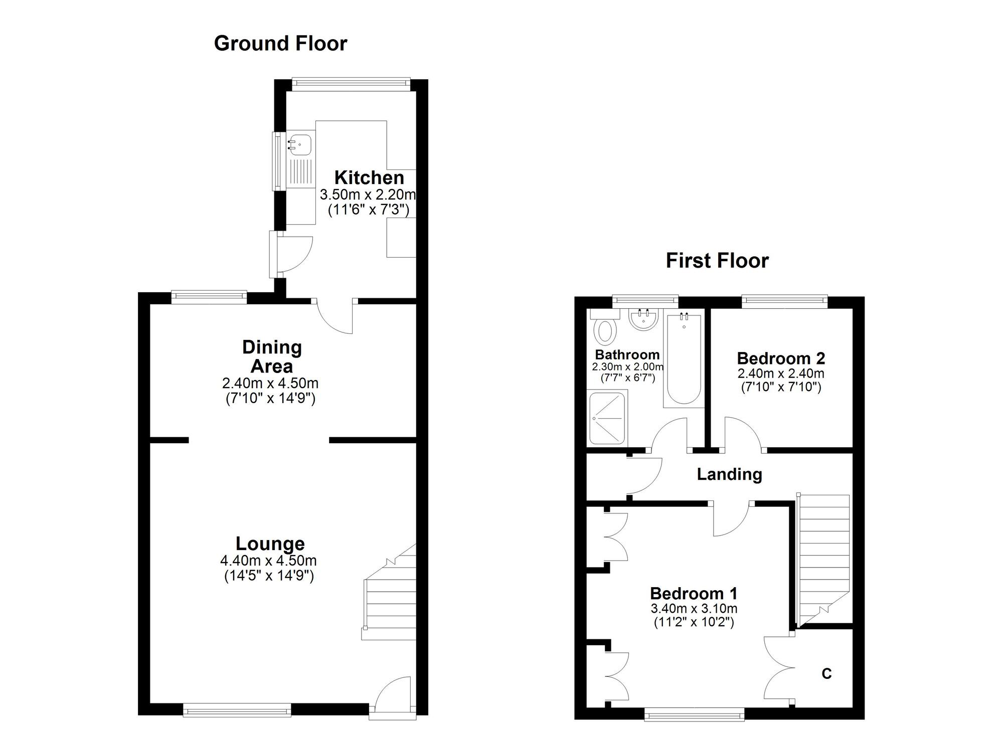 Floorplan of 2 bedroom Mid Terrace House to rent, Pine Street, Grange Villa, Durham, DH2