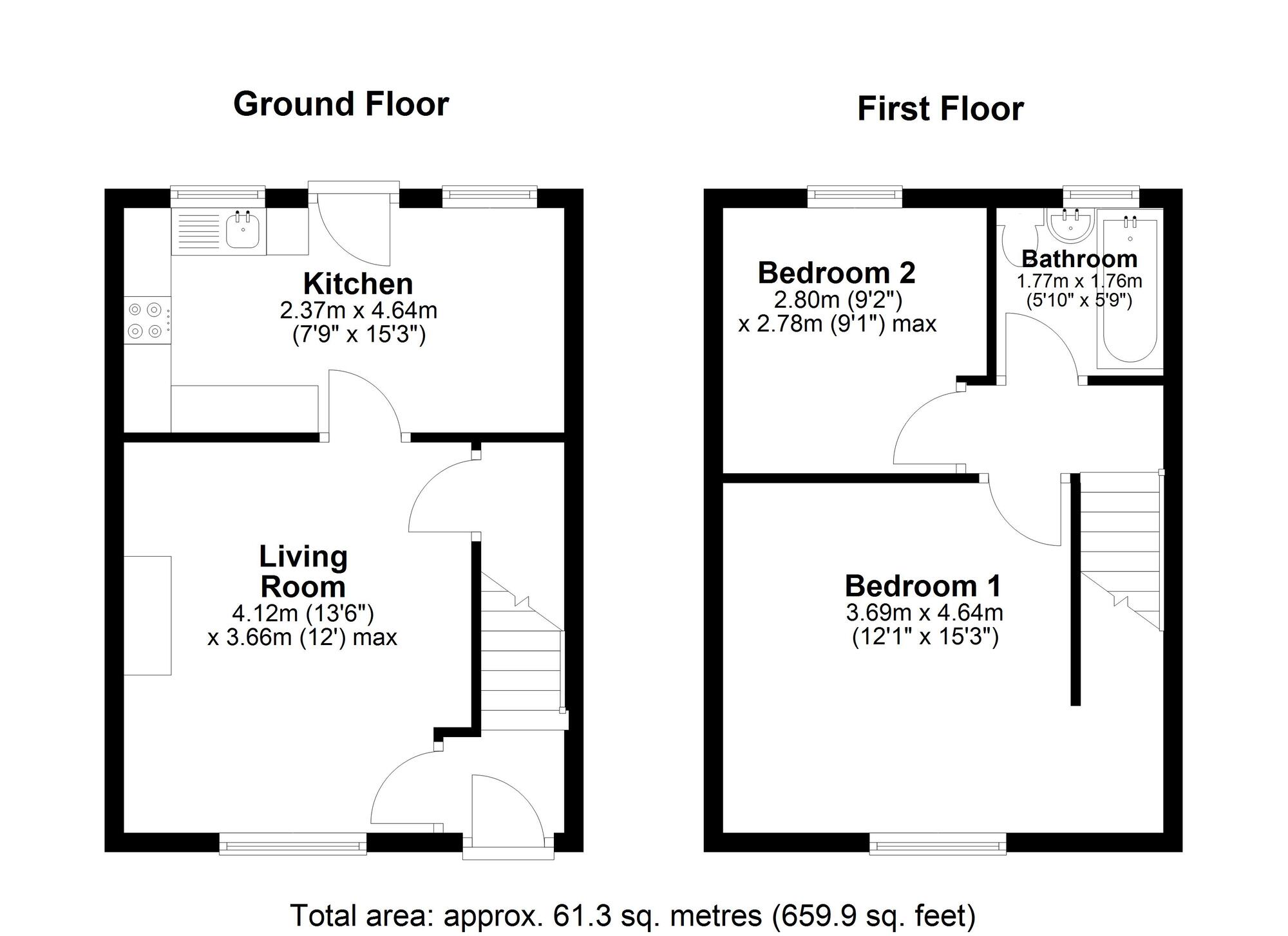 Floorplan of 2 bedroom Mid Terrace House for sale, Ernest Terrace, Chester Le Street, Durham, DH3