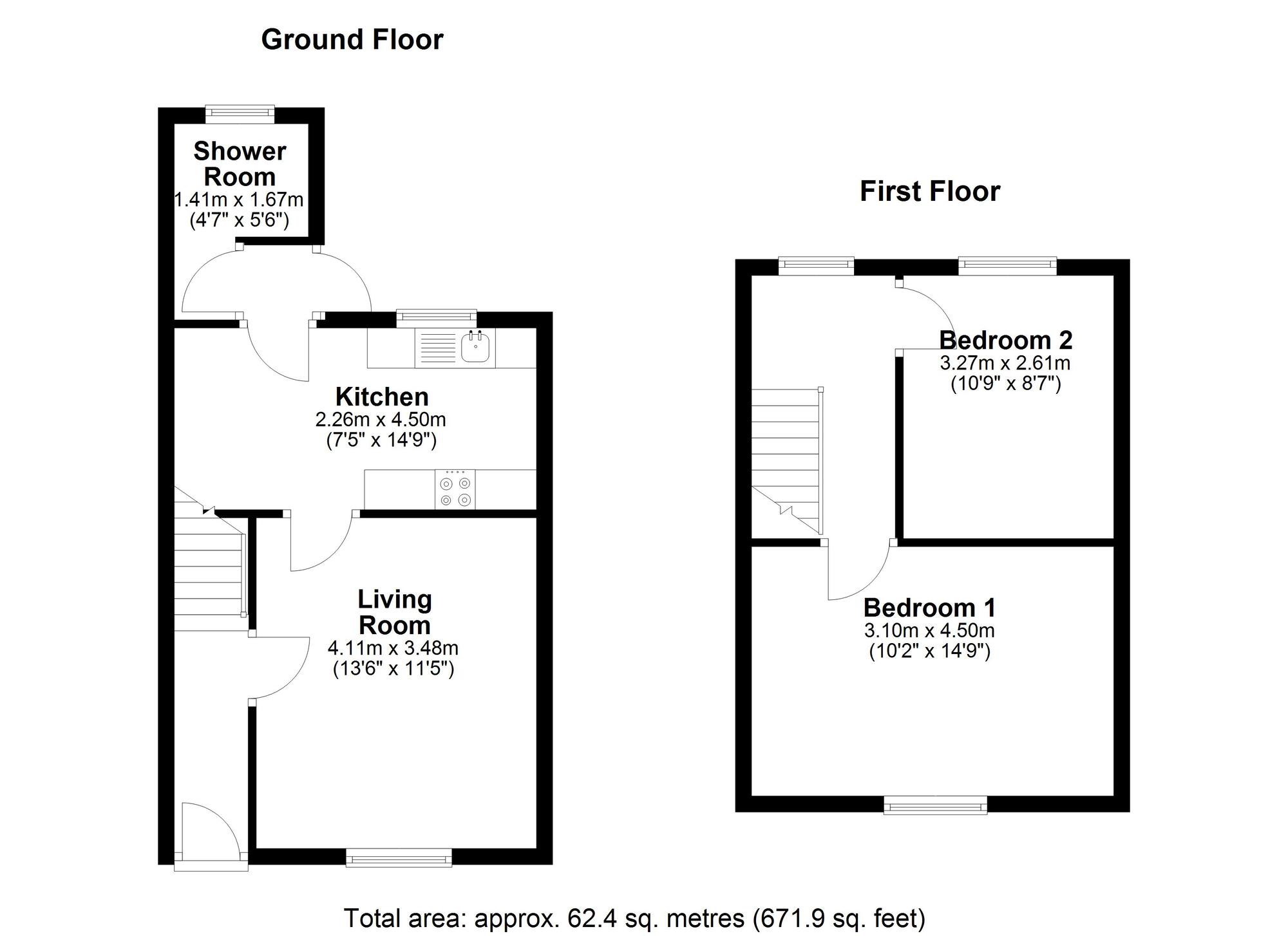 Floorplan of 2 bedroom Mid Terrace House to rent, Queen Street, Grange Villa, Durham, DH2