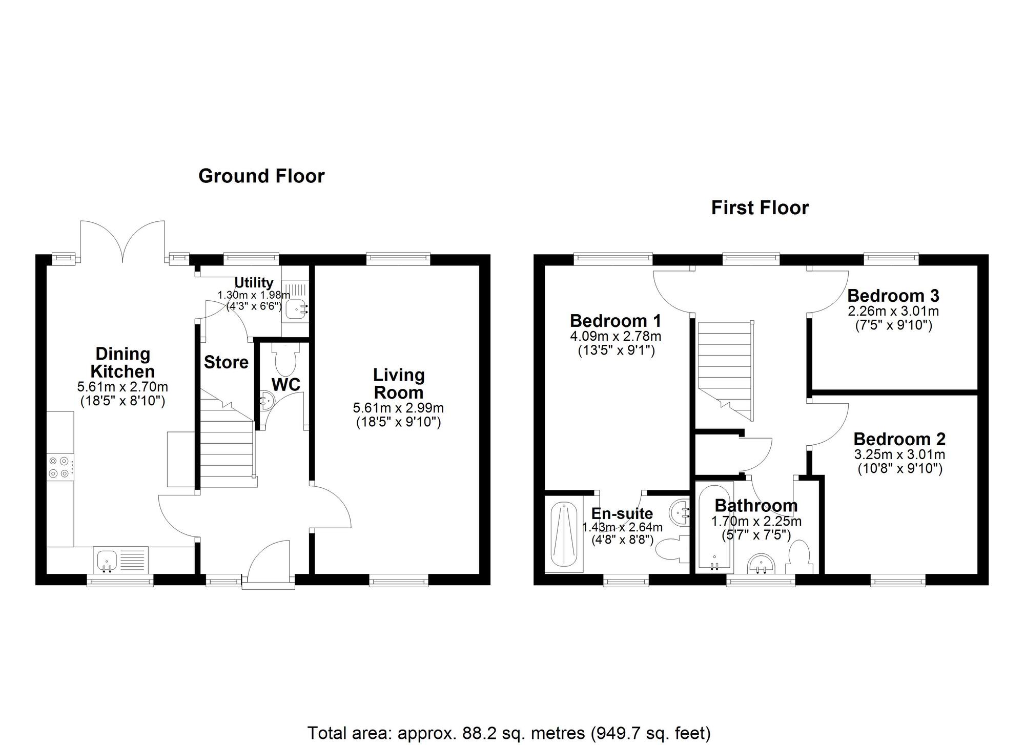 Floorplan of 3 bedroom Detached House for sale, Tyne Close, Great Lumley, Durham, DH3