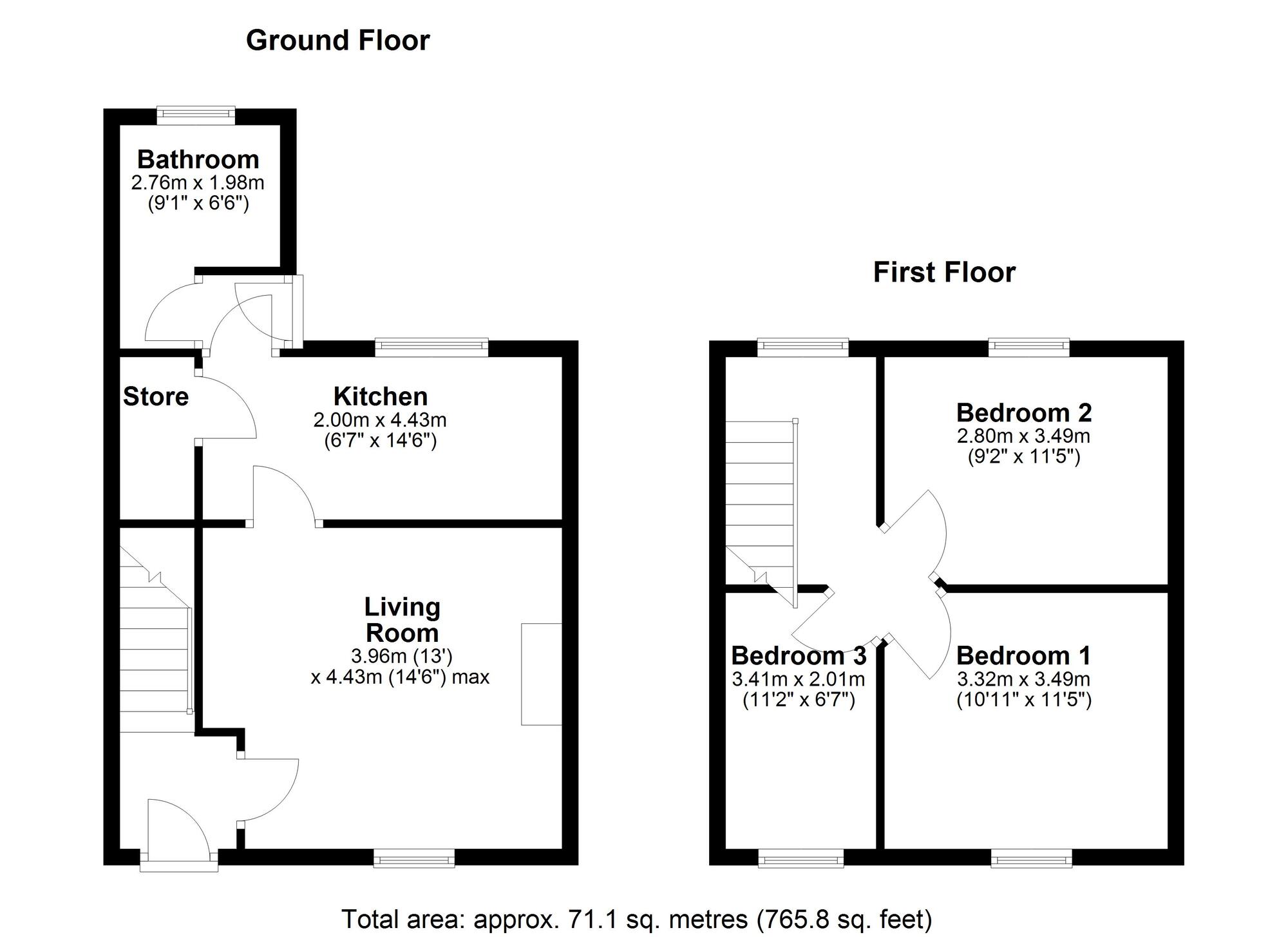 Floorplan of 3 bedroom End Terrace House for sale, East Avenue, Chester Moor, Durham, DH2