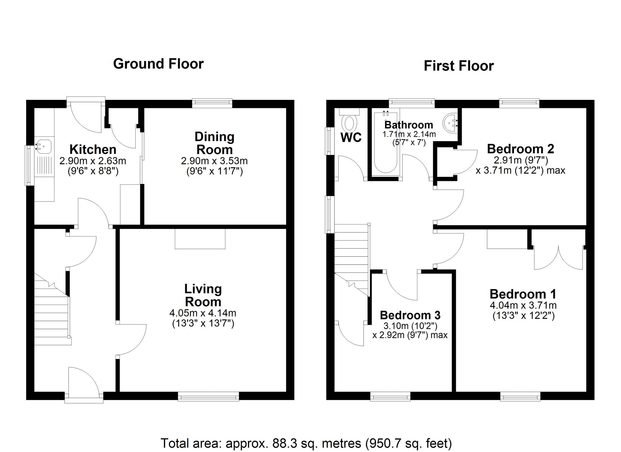 Floorplan of 3 bedroom Semi Detached House for sale, Valley Road, Pelton Fell, Durham, DH2