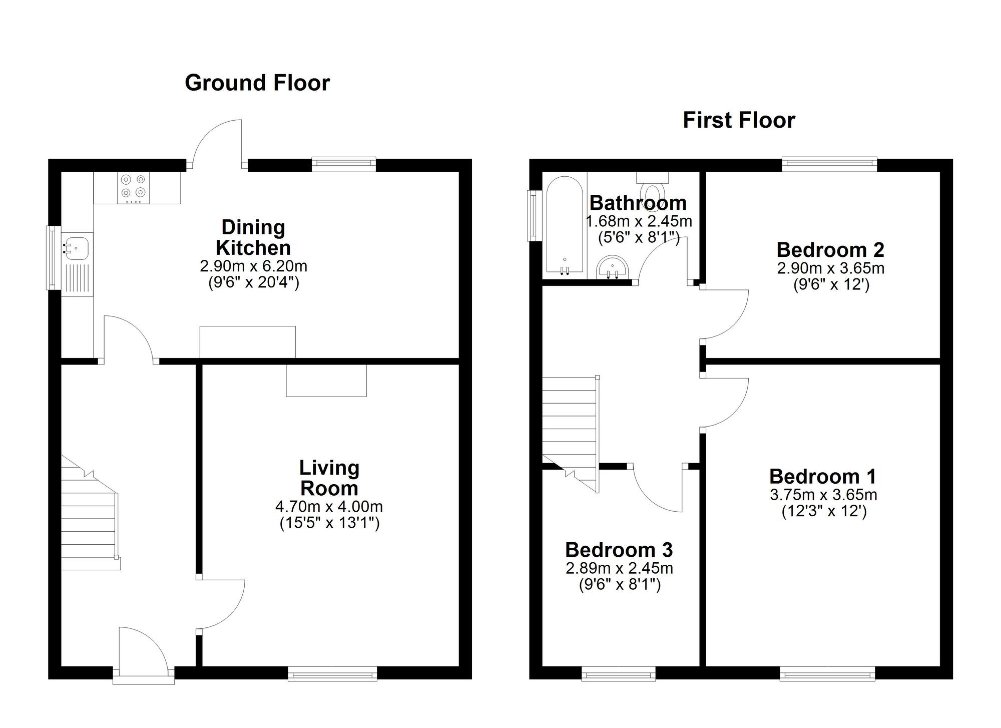 Floorplan of 3 bedroom End Terrace House for sale, Mendip Avenue, Chester Le Street, Durham, DH2