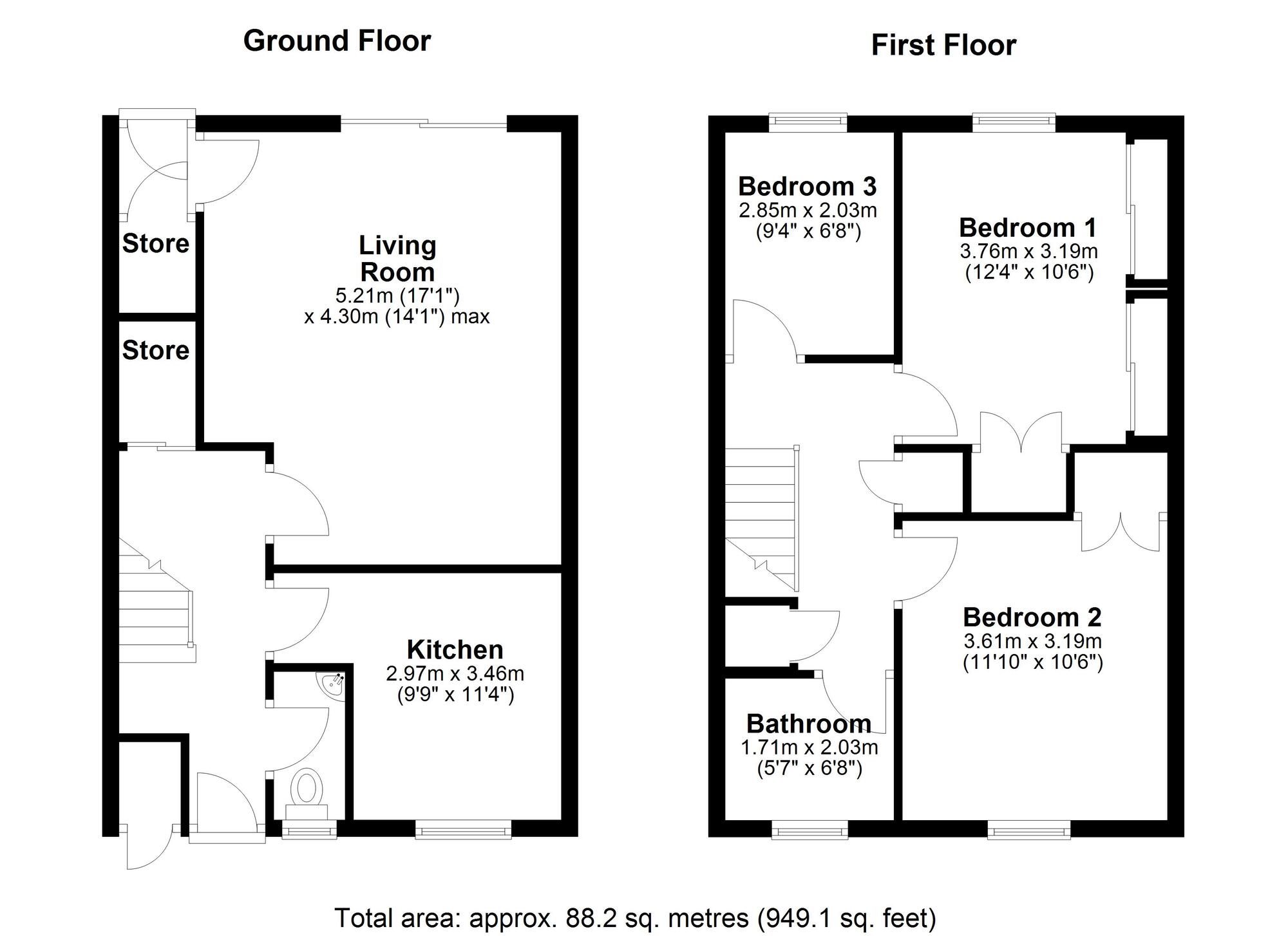 Floorplan of 3 bedroom Mid Terrace House for sale, Auckland, Chester Le Street, Durham, DH2