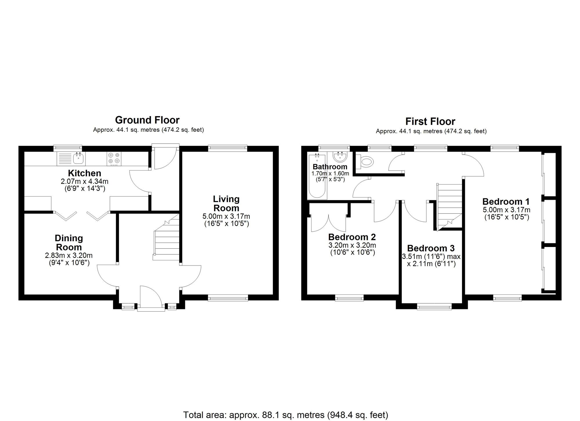 Floorplan of 3 bedroom Mid Terrace House for sale, South View Gardens, Stanley, Durham, DH9