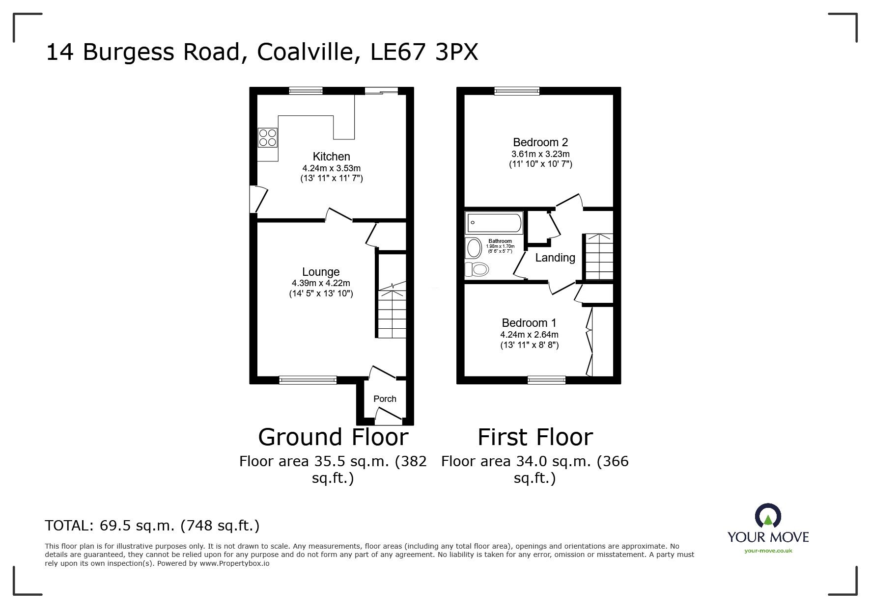 Floorplan of 2 bedroom Semi Detached House for sale, Burgess Road, Coalville, Leicestershire, LE67