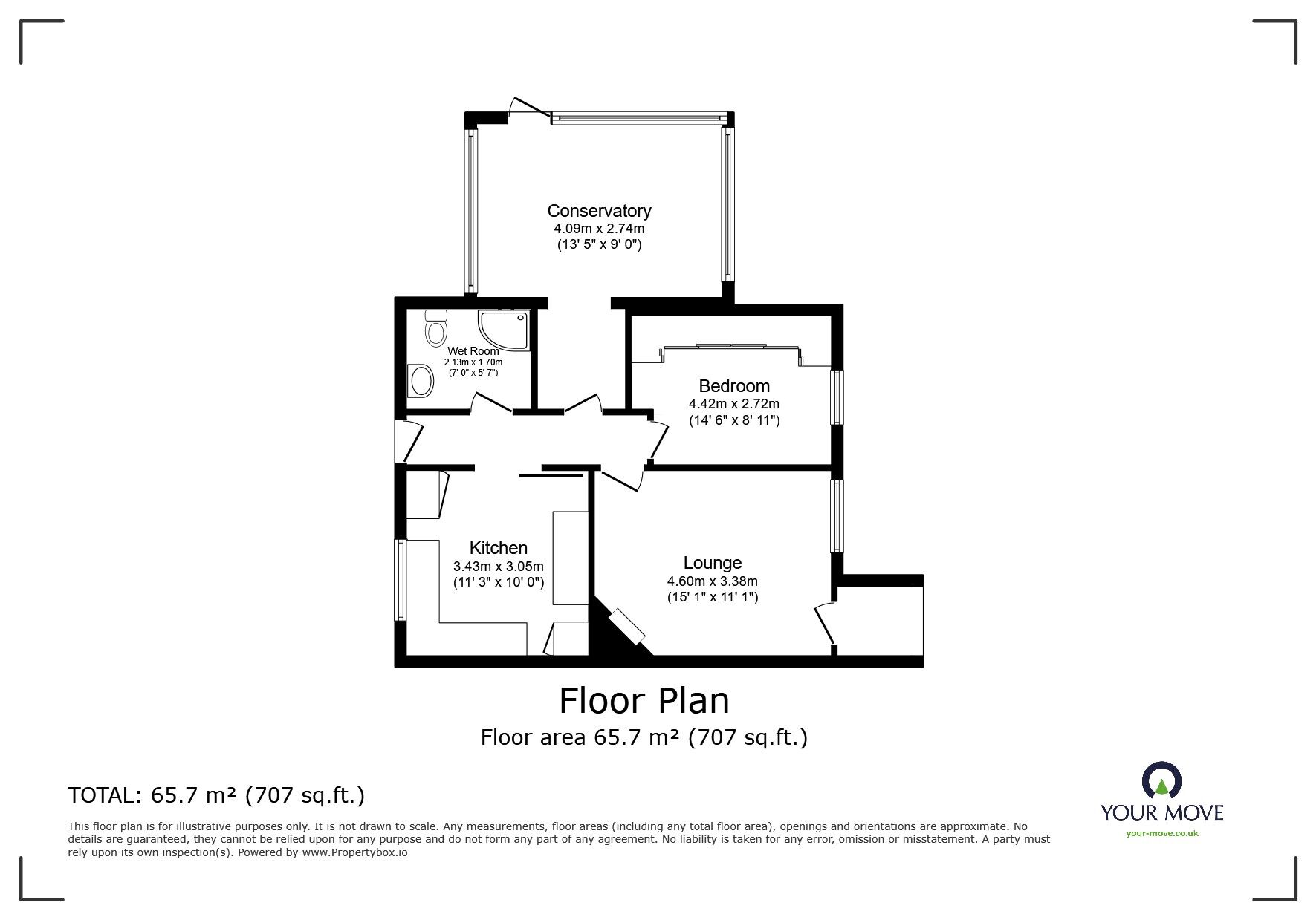 Floorplan of 1 bedroom End Terrace Bungalow for sale, Bracken Walk, Markfield, Leicestershire, LE67