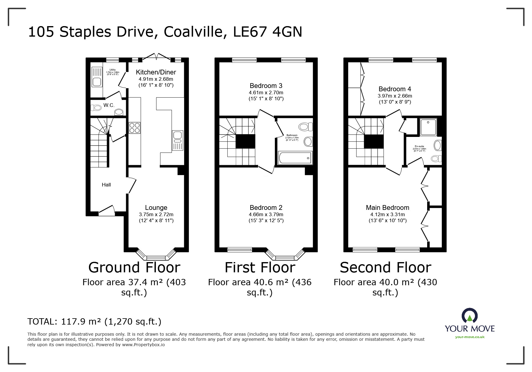 Floorplan of 4 bedroom Mid Terrace House for sale, Staples Drive, Coalville, Leicestershire, LE67