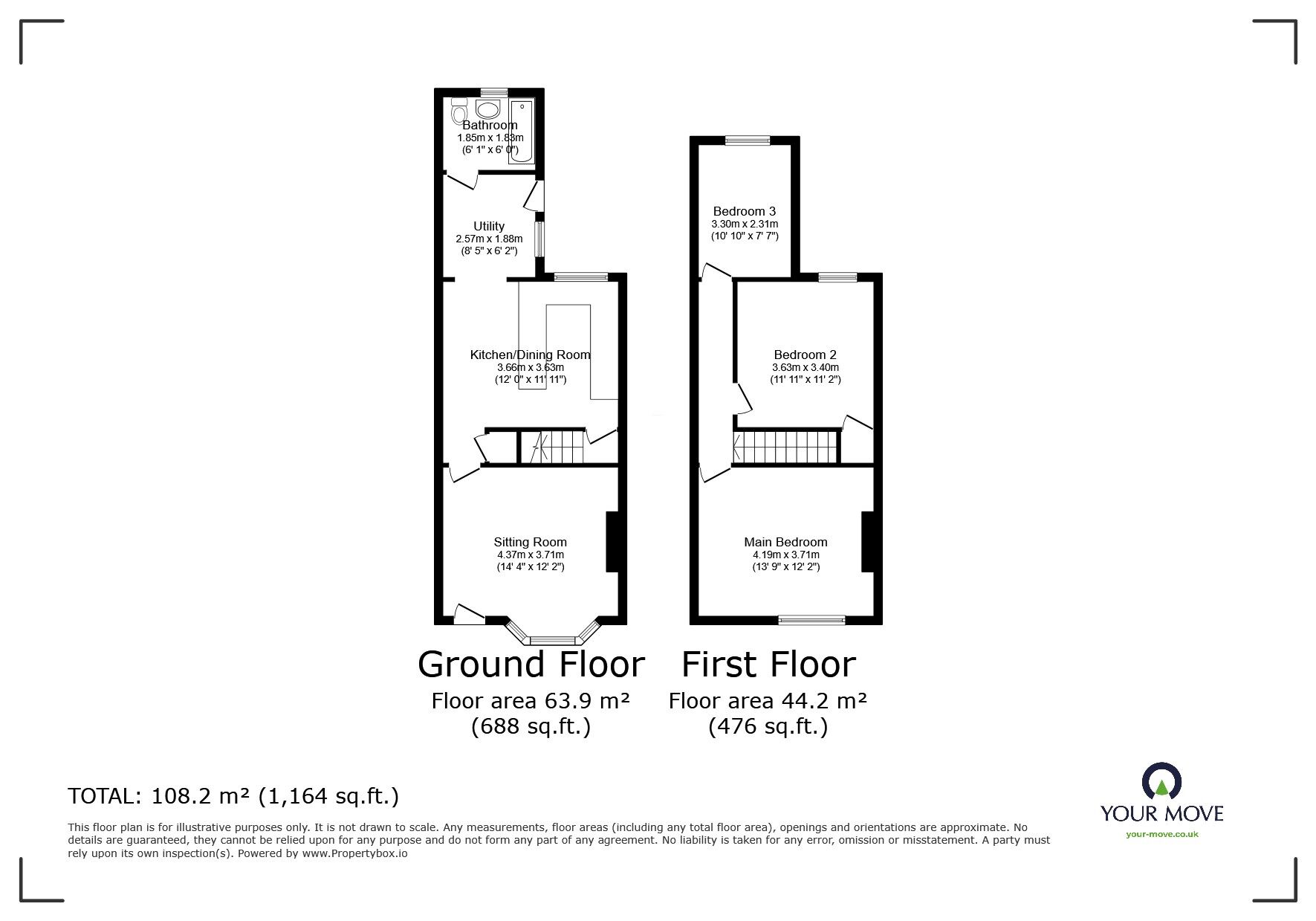 Floorplan of 3 bedroom Mid Terrace House for sale, Whitehill Road, Ellistown, Leicestershire, LE67