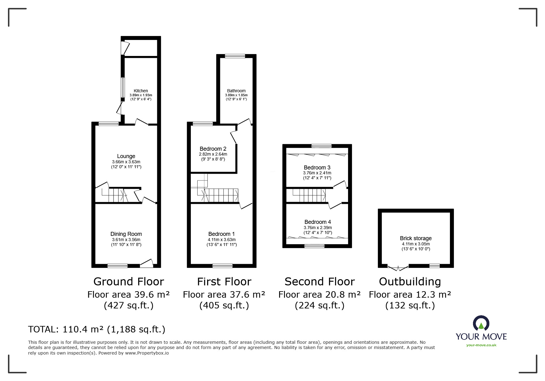 Floorplan of 4 bedroom Mid Terrace House for sale, Melbourne Road, Ibstock, Leicestershire, LE67