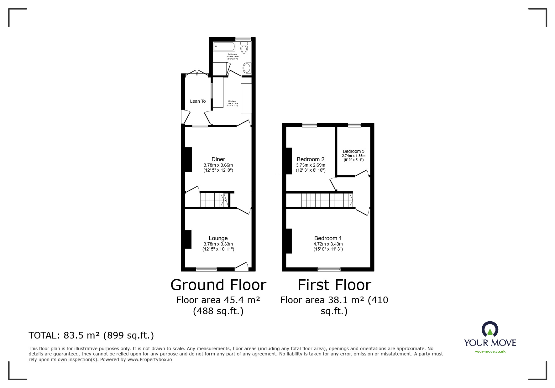 Floorplan of 3 bedroom End Terrace House for sale, Hermitage Road, Whitwick, Leicestershire, LE67