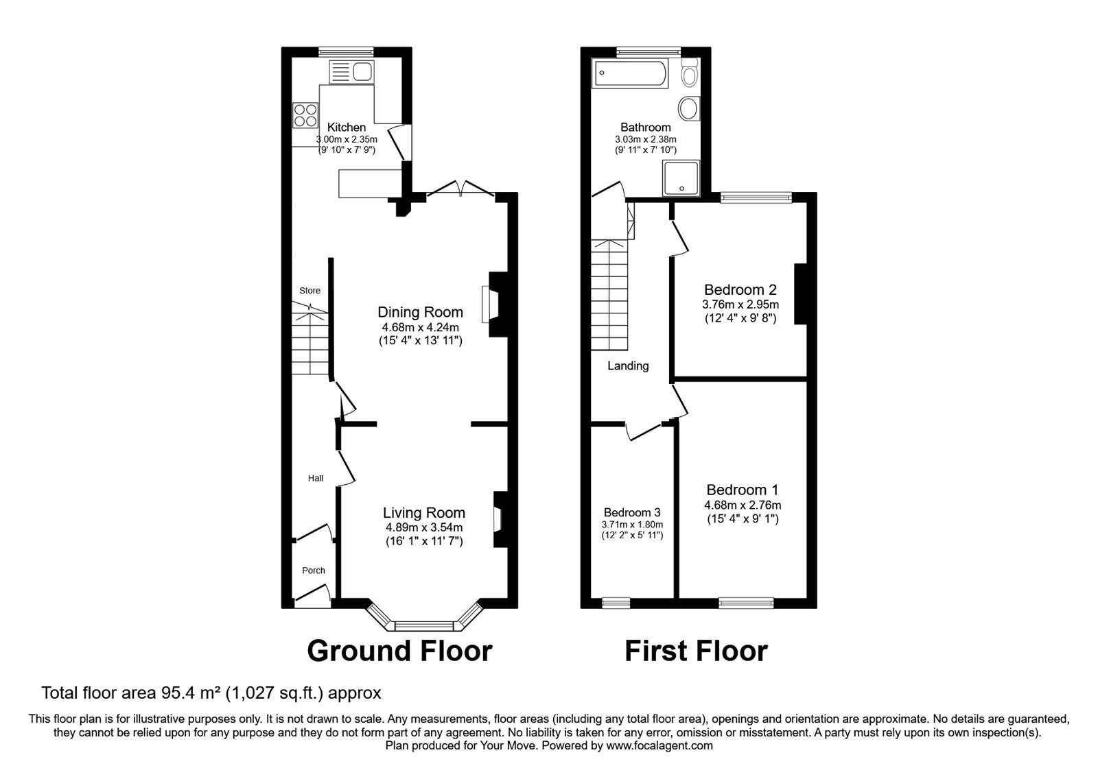 Floorplan of 3 bedroom Mid Terrace House for sale, Westminster Road, Lancashire, BB3