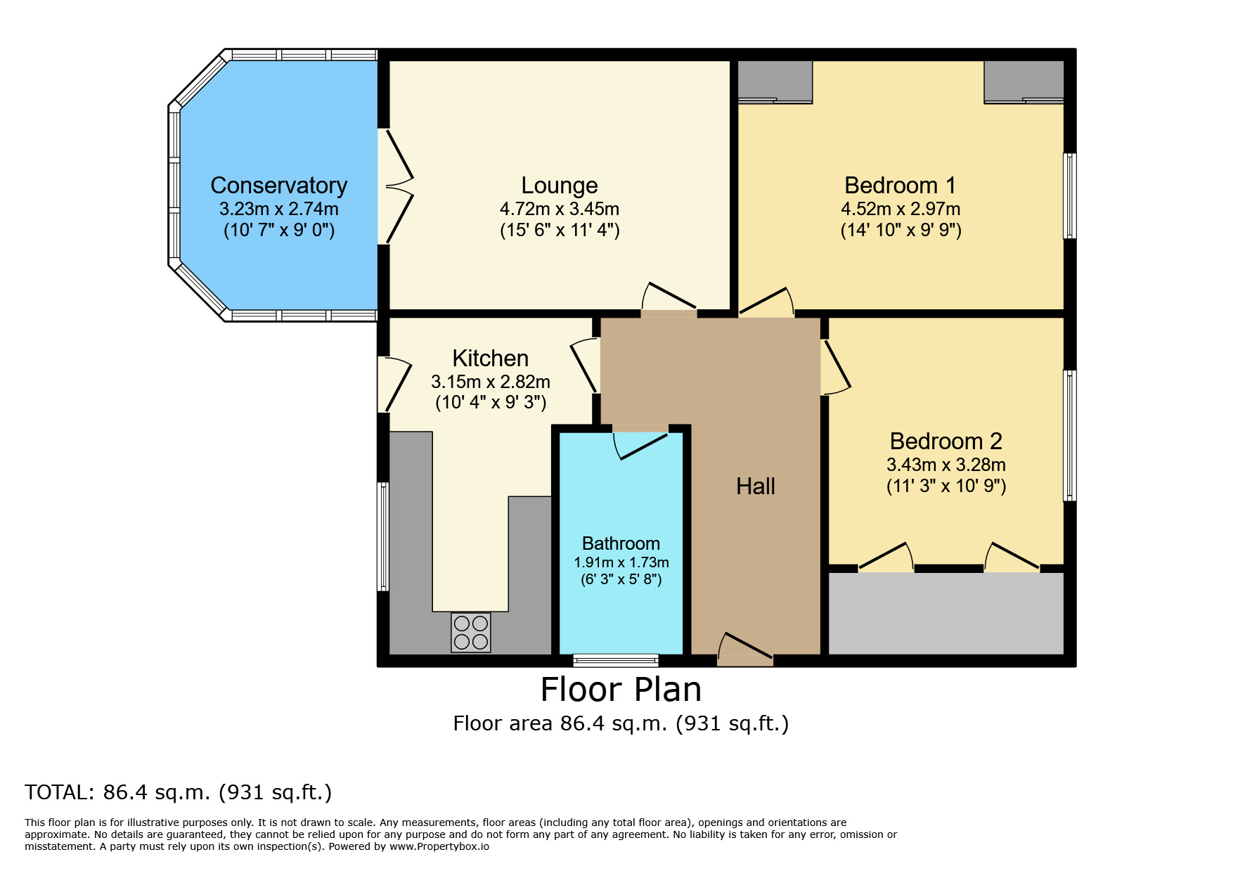 Floorplan of 2 bedroom Semi Detached Bungalow for sale, Stopes Brow, Lower Darwen, Lancashire, BB3