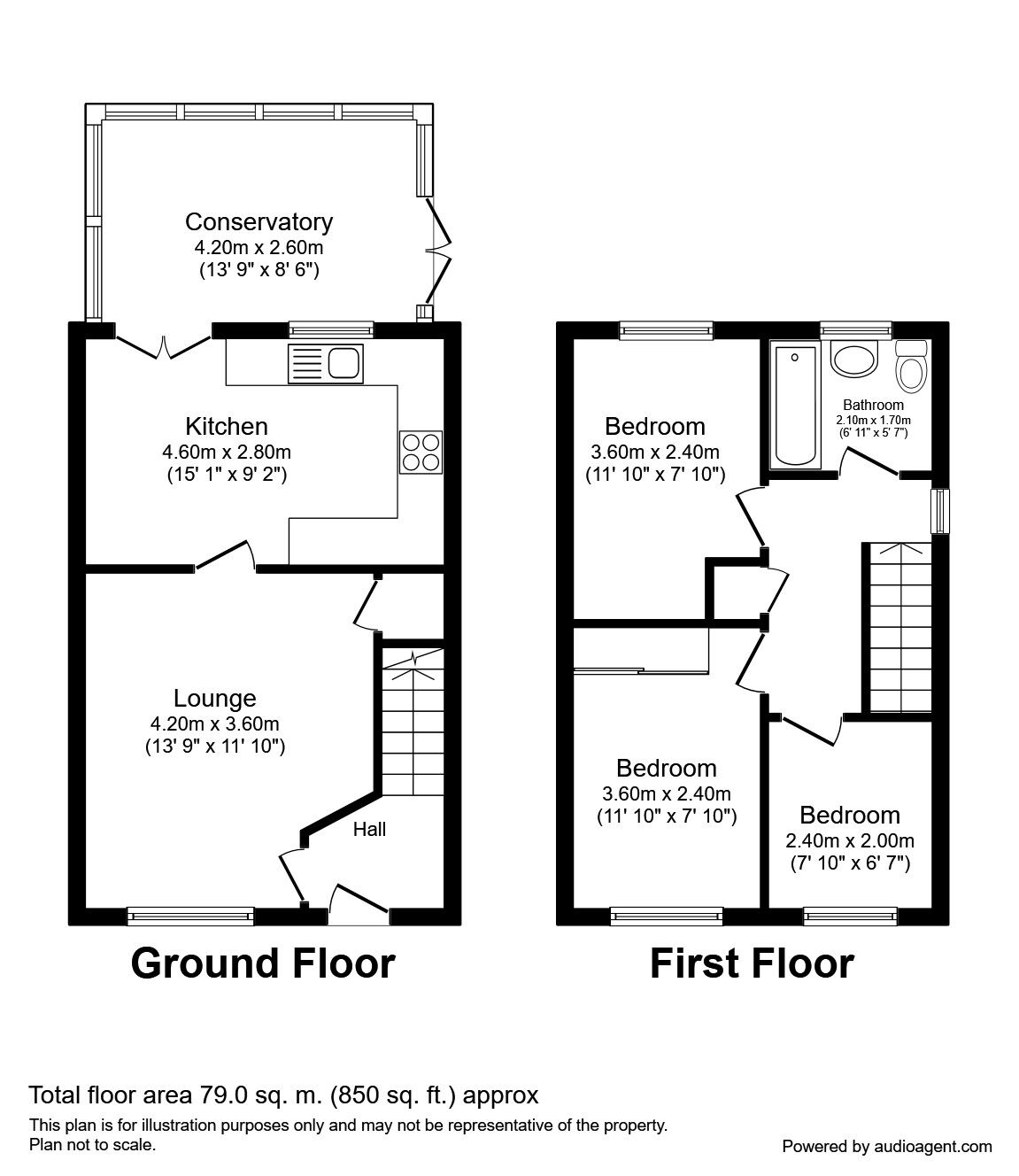 Floorplan of 3 bedroom Semi Detached House to rent, Priestburn Close, Esh Winning, Durham, DH7