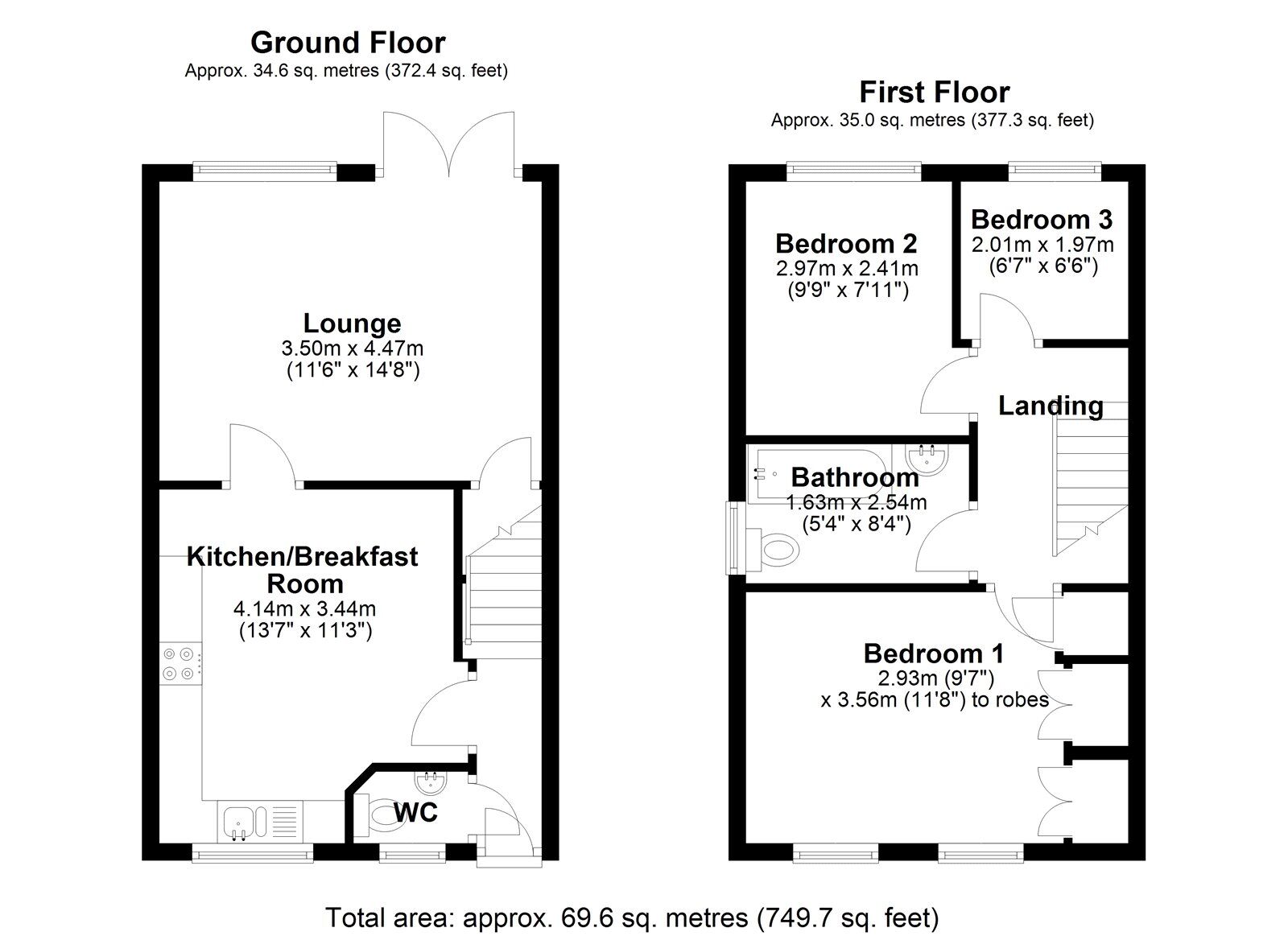 Floorplan of 3 bedroom Semi Detached House for sale, Woodside, Shadforth, Durham, DH6