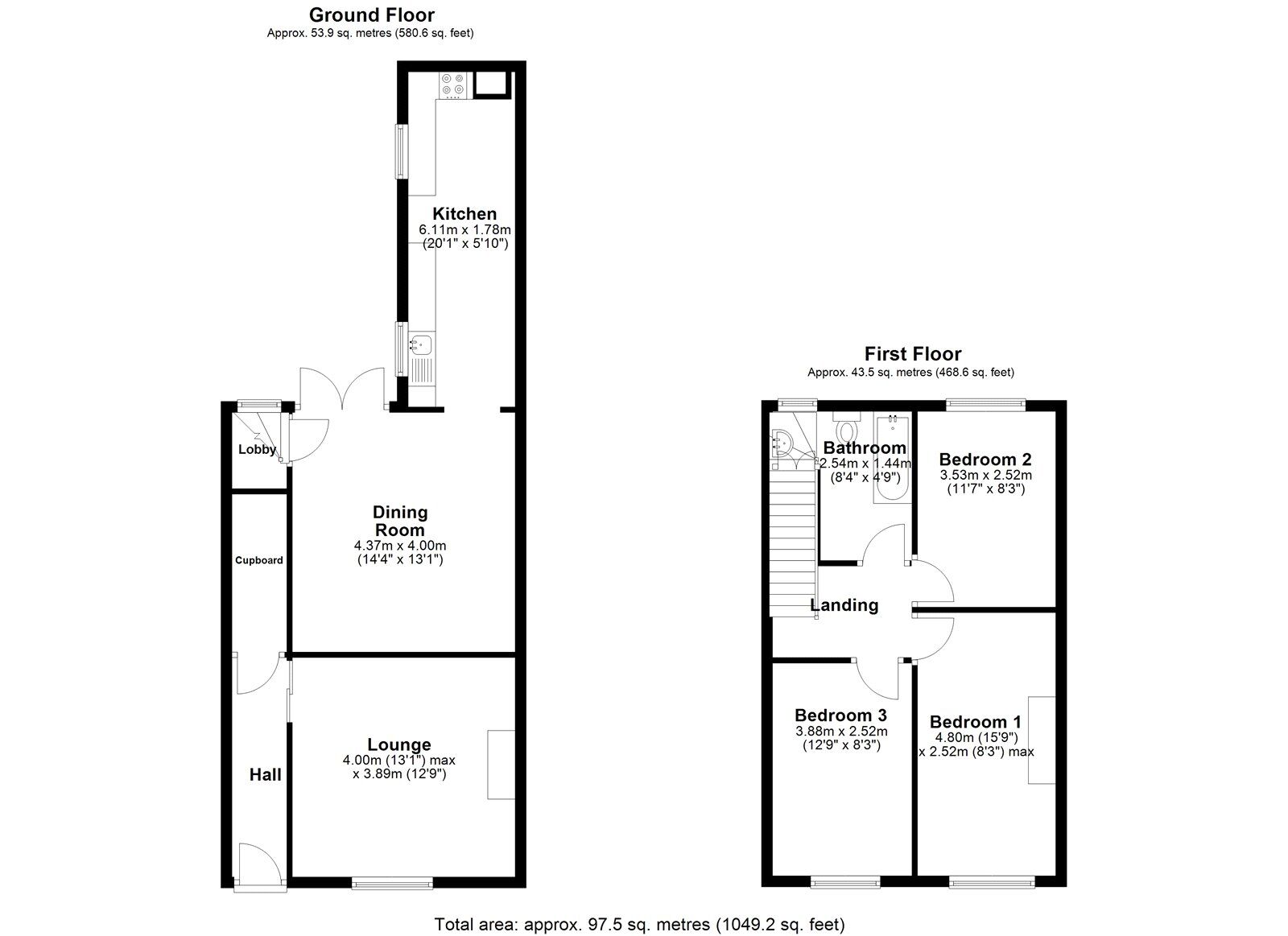 Floorplan of 3 bedroom Mid Terrace House for sale, Steavenson Street, Bowburn, Durham, DH6