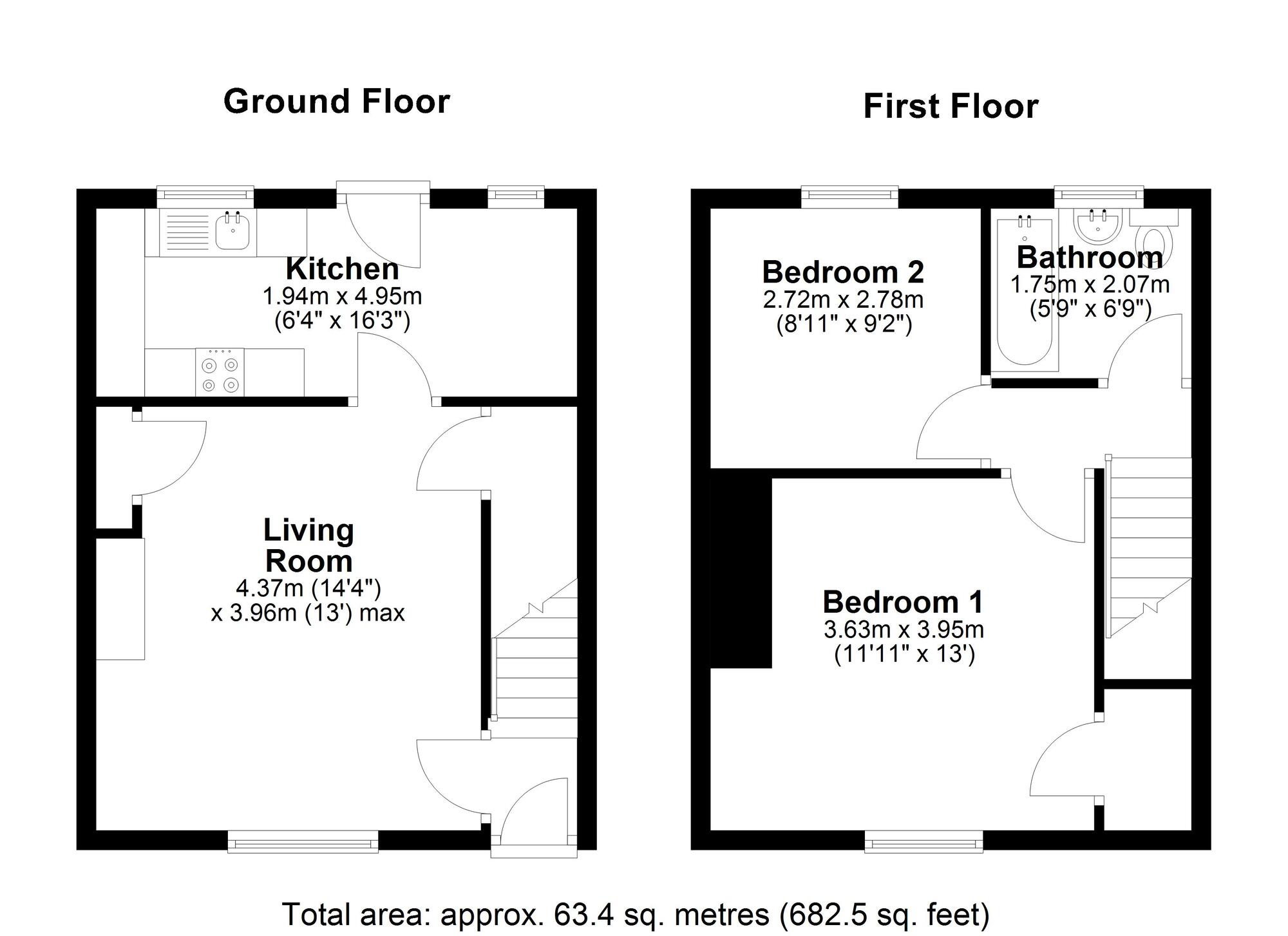 Floorplan of 2 bedroom End Terrace House to rent, Lime Terrace, Langley Park, Durham, DH7