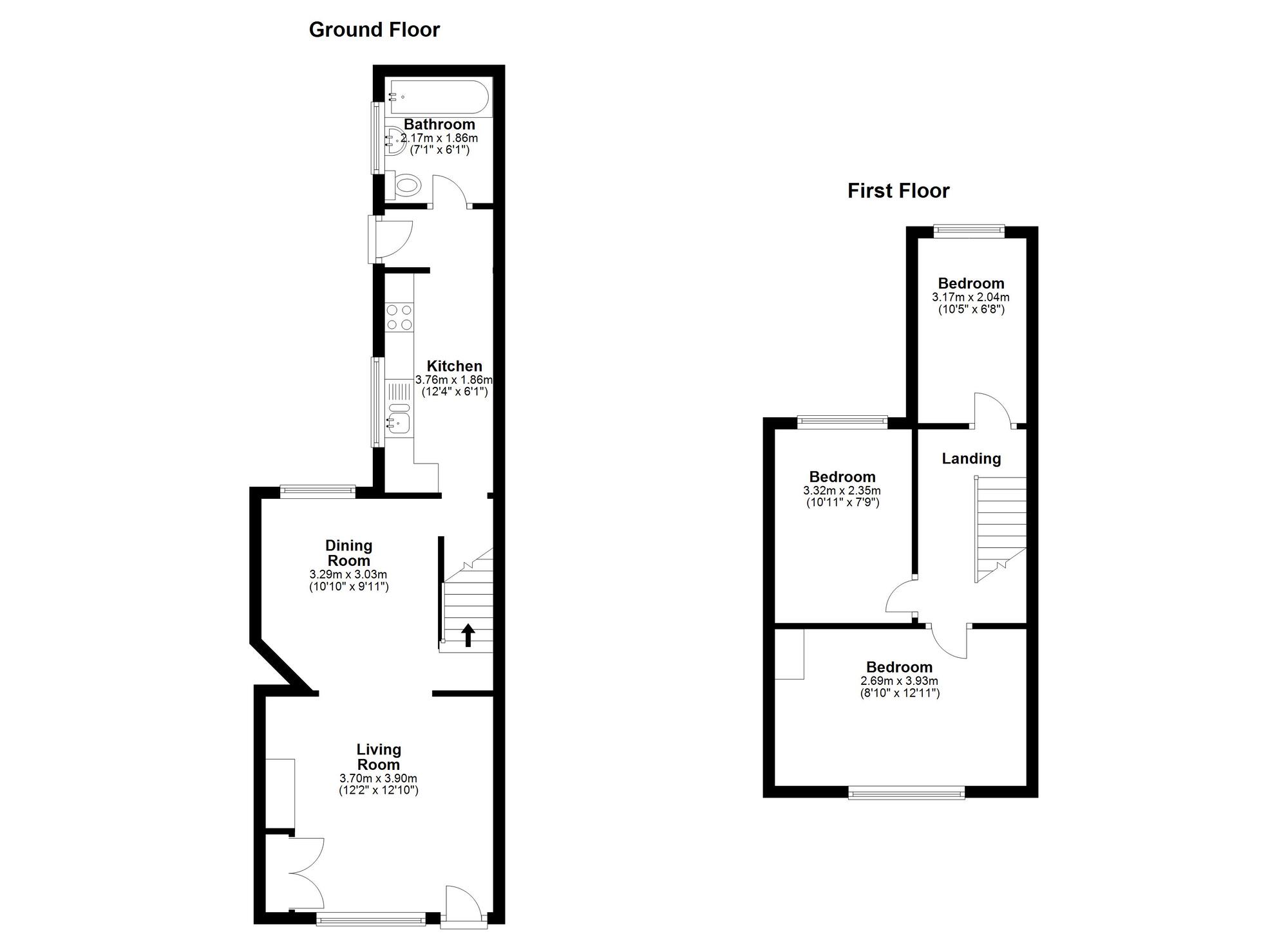 Floorplan of 3 bedroom Mid Terrace House to rent, East Parade, Bishop Auckland, Durham, DL14