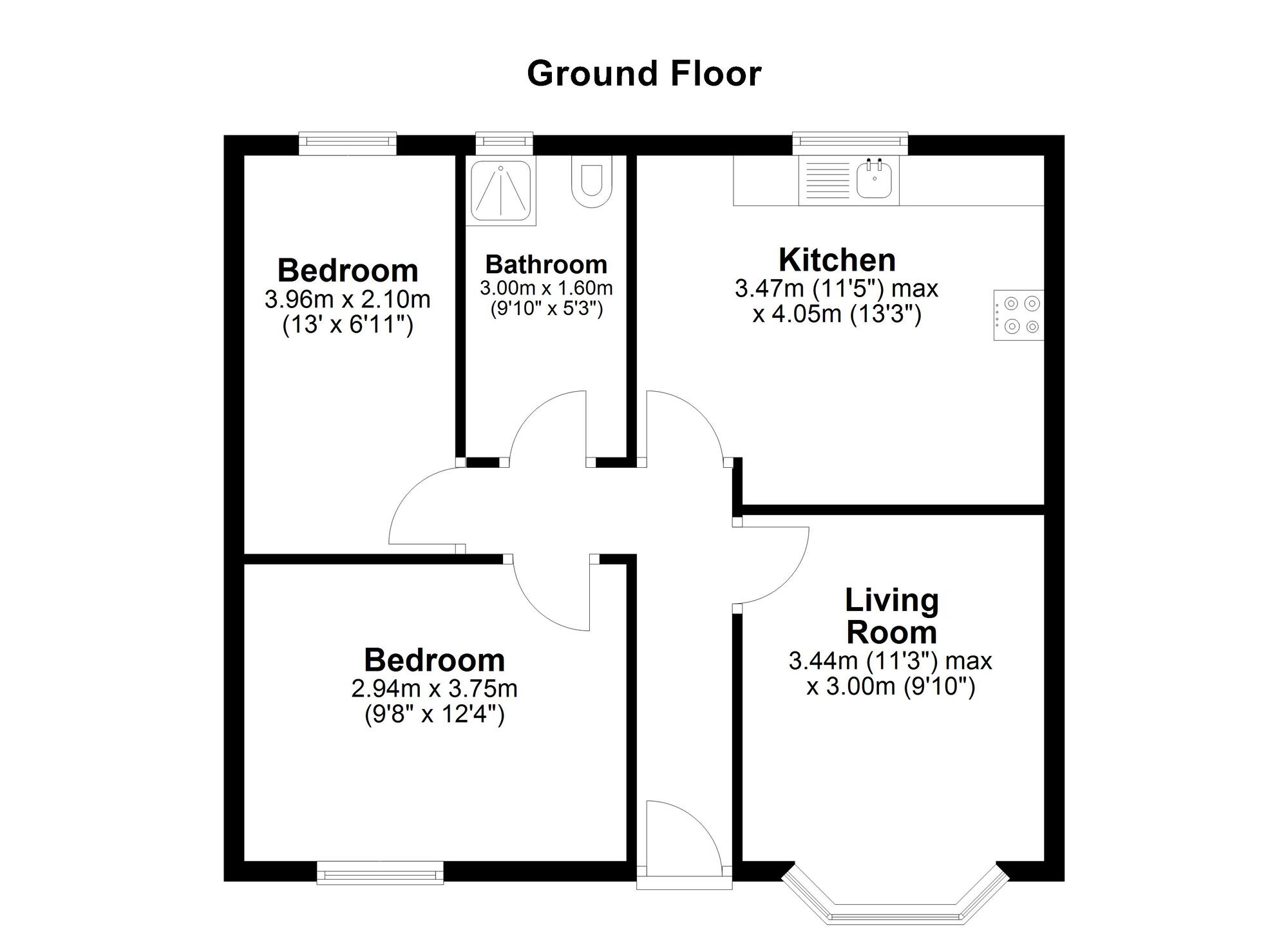 Floorplan of 2 bedroom Mid Terrace Bungalow for sale, New Brancepeth, Durham, DH7